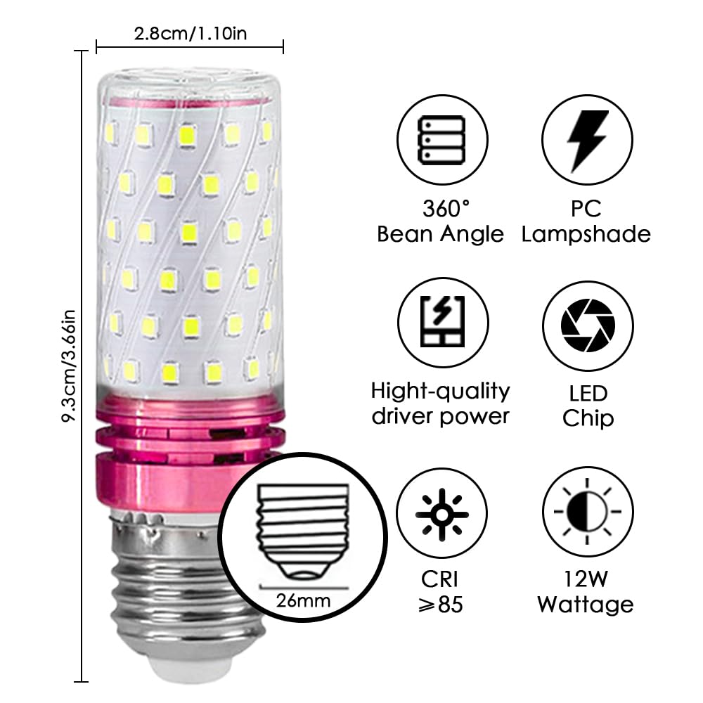 E26 Led Corn Light Bulbs,12W Cool White 6000K, Equivalent To 100W E26 Halogen Bulbs,Ac 110-220V, 360 Beam Angle,Edison Screw Ses