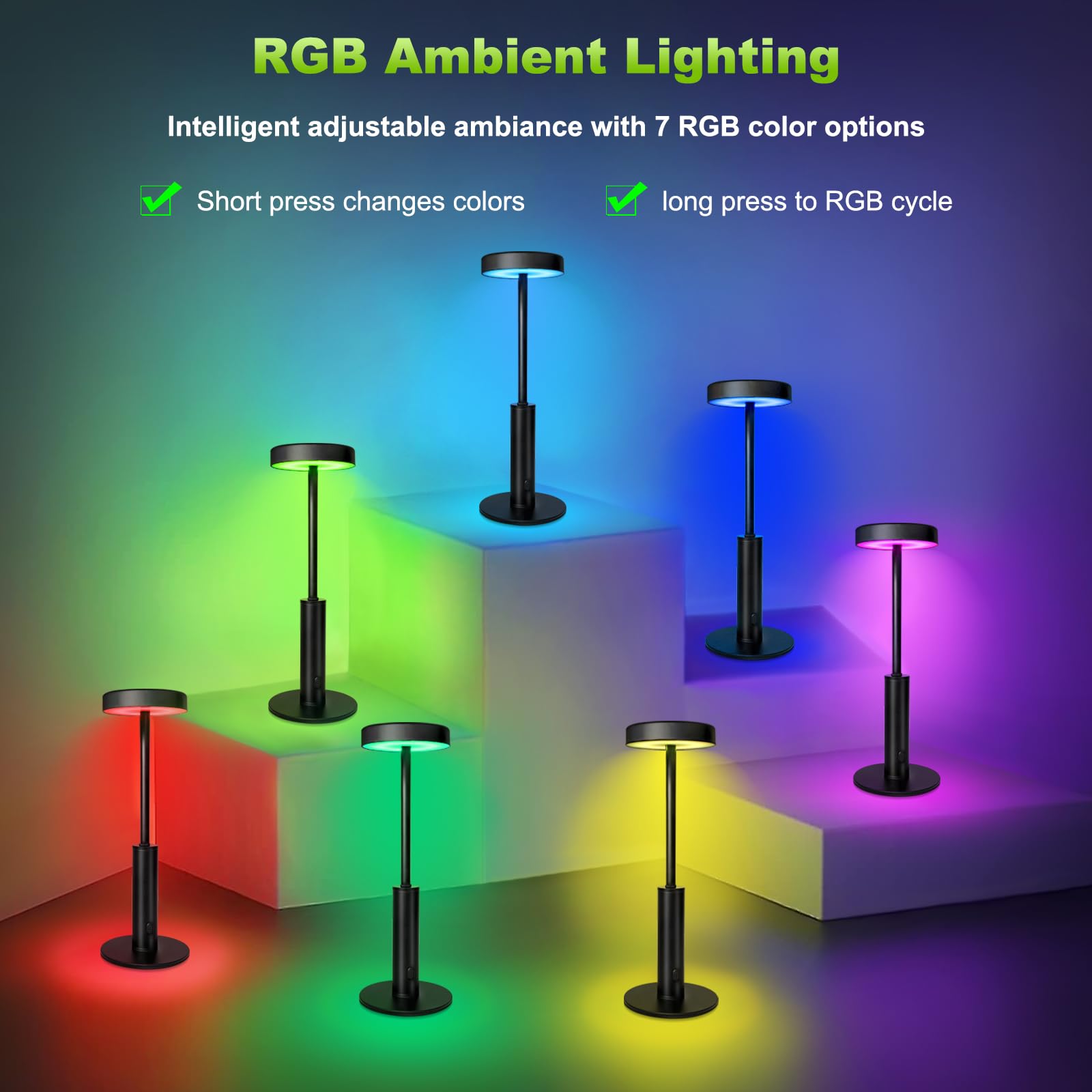 Wowag 2 Pack Small Cordless Table Lamps Rechargeable,5000Mah Battery Operated Portable Desk Lamp,3 Colors & Rgb Stepless Dimmabl