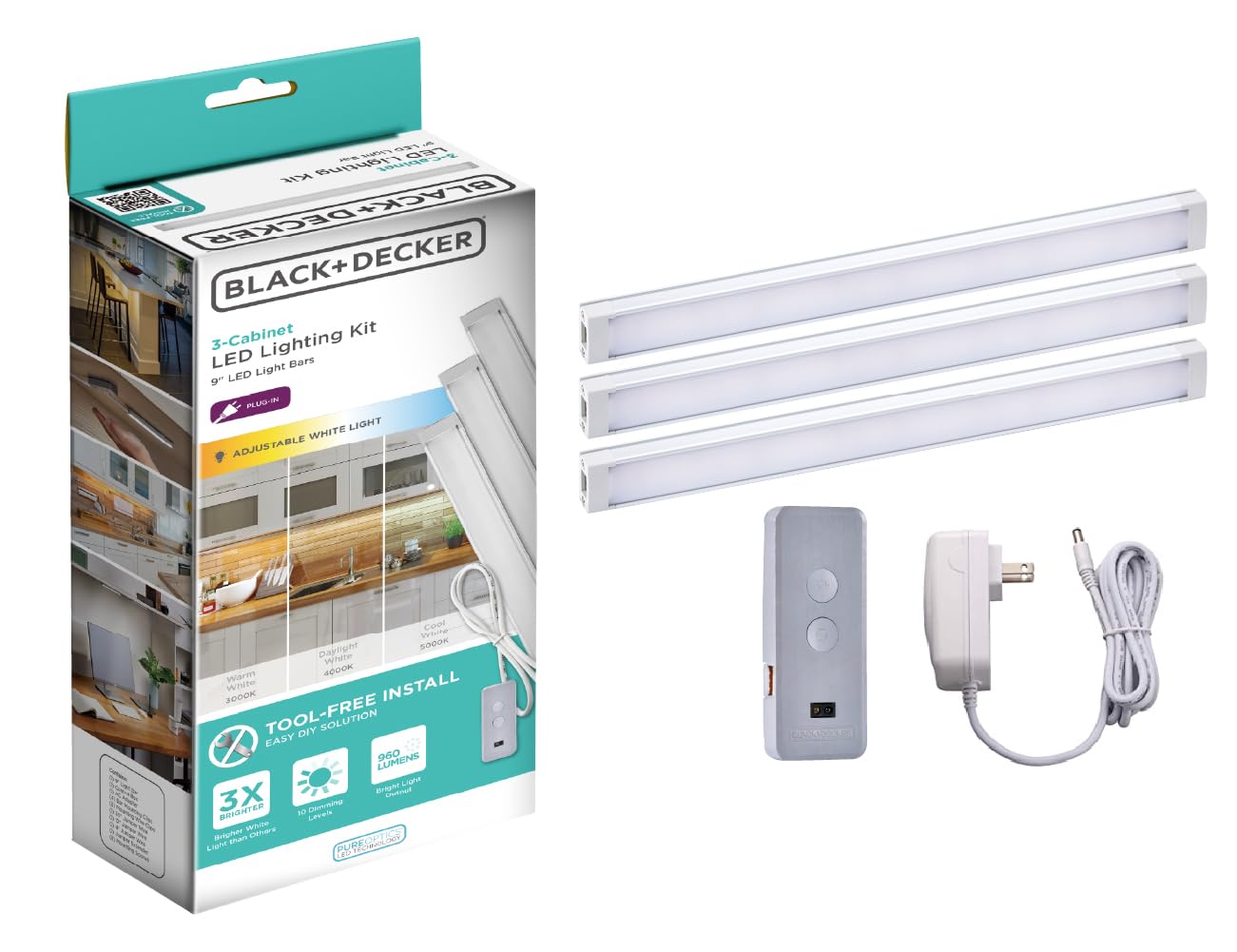 BLACK+DECKER LED Under Cabinet Light Kit, Motion Sensor, Dimmable, Linkable, 3 Color Settings, Tool-Free, for Kitchen, Cabinets 