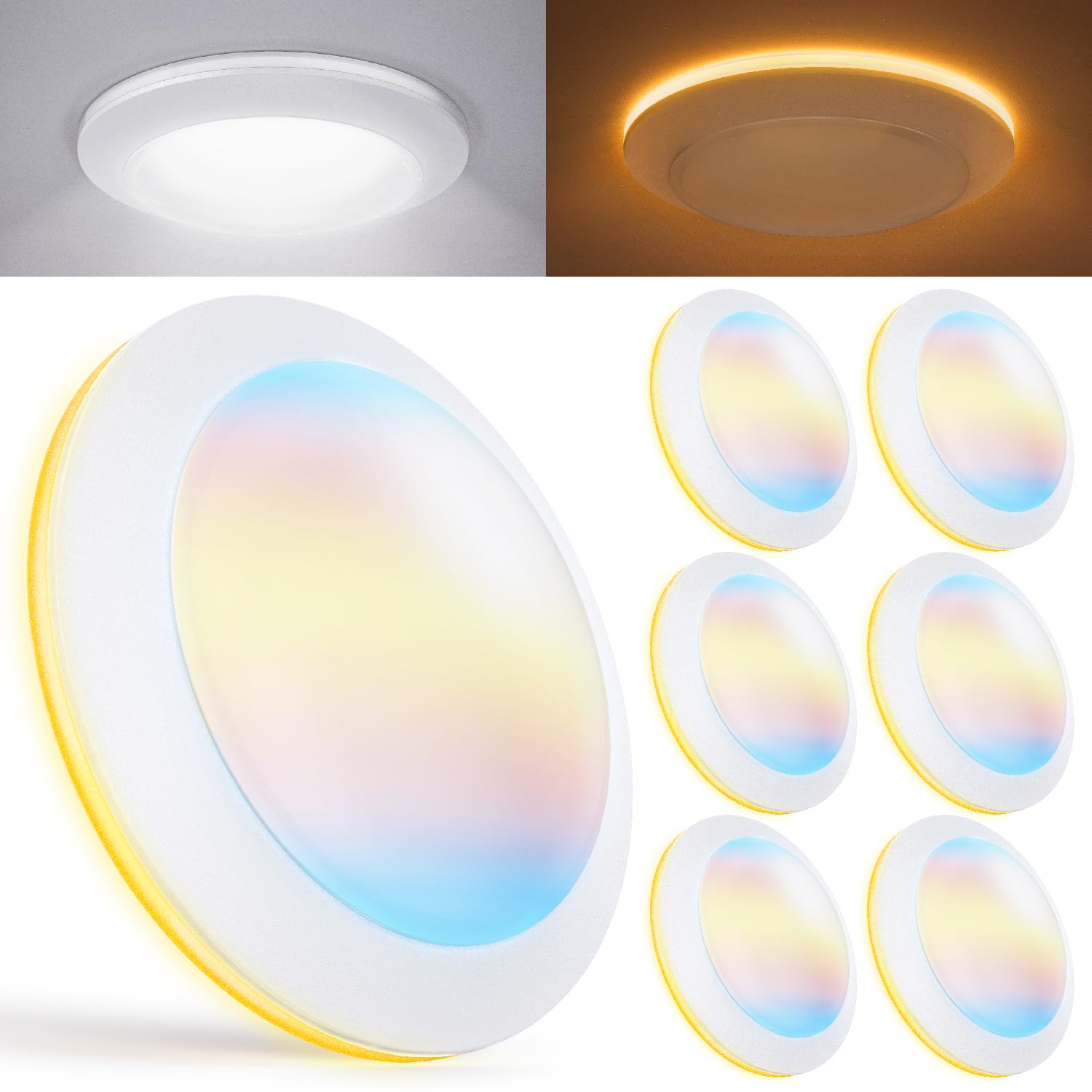 Sunco Lighting 6 Pack 6 Inch Led Nightlight Disk Lights Flush Mount Ceiling Light Fixture Recessed, 13W, 1200 Lumens, Selectable