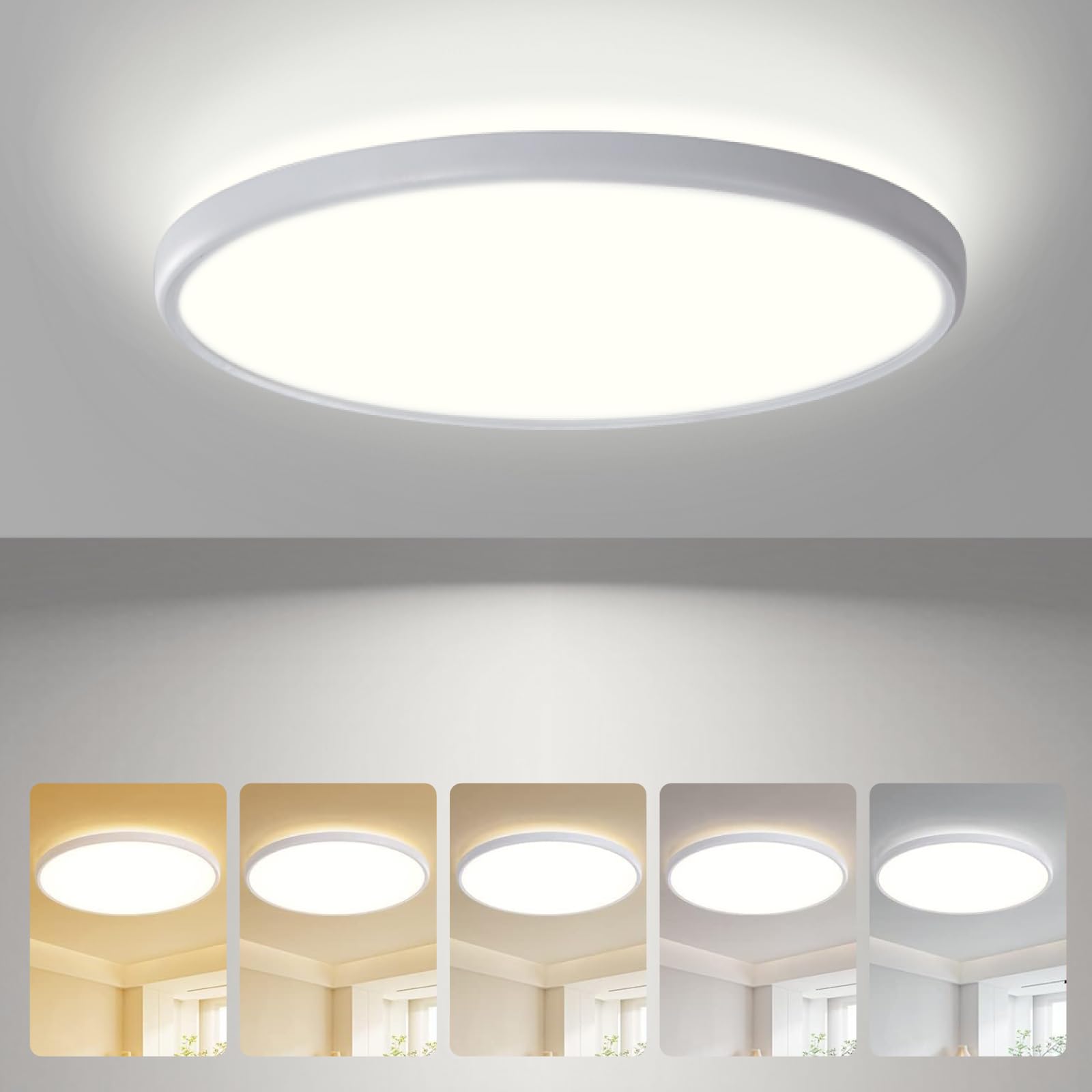 ocioc 18inch Dimmable LED Flush Mount Ceiling Light, 36W 3600LM, 5CCT Selectable, Modern White Fixture, Model OSK460-36W-T