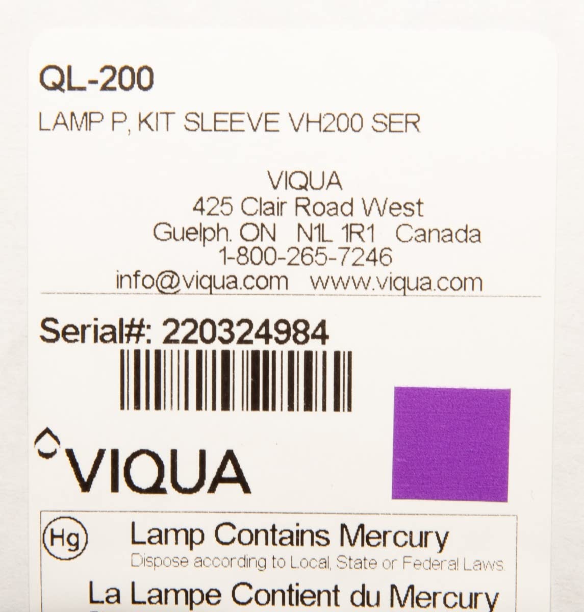 Viqua Ql-200 Lamp & Sleeve Bundle - 2 Piece Clear Quartz Set For Vh200 System