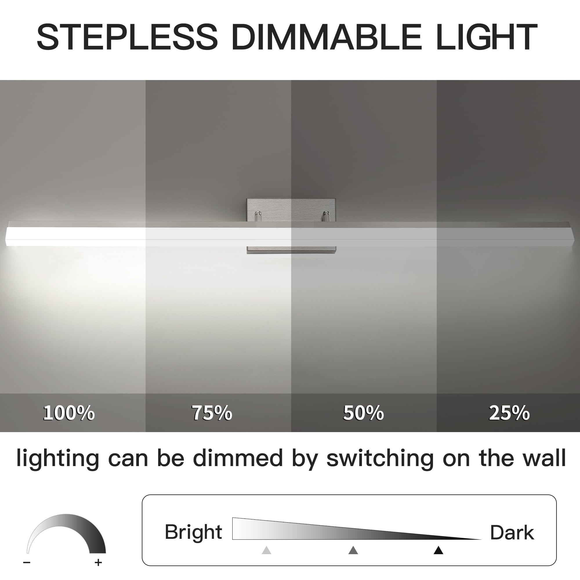 HUMHOLD 48" LED Bathroom Vanity Light, Dimmable 46W, Cool White 5000K, Brushed Nickel, Model THD-VL-48-1