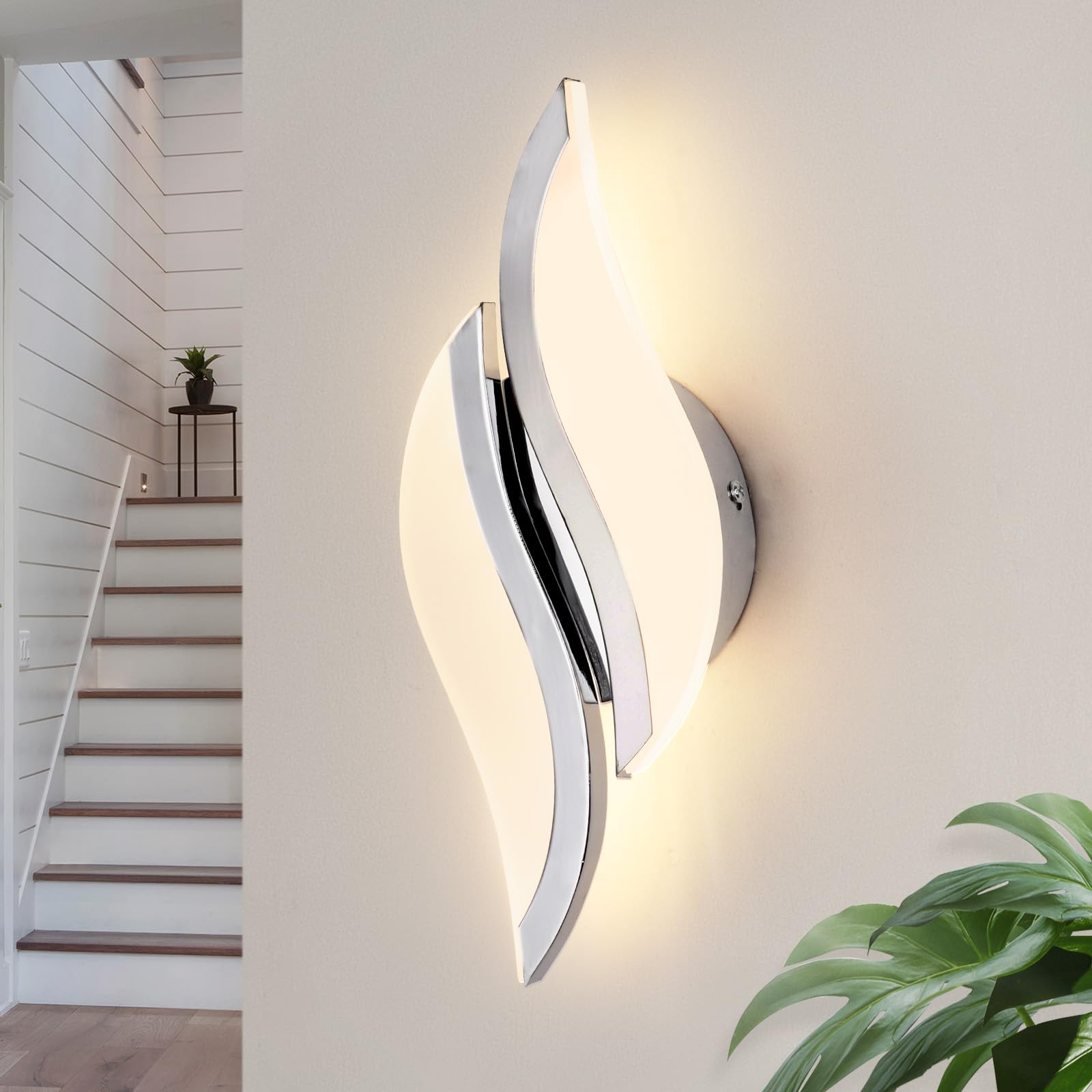 Caneoe Modern Led Wall Sconce 3000K Warm White Indoor Wall Light Fixtures Acrylic Wall Sconce Lighting For Living Room Bedroom Bedside Bathroom Hallway Stairway Wall Lamp (Chrome  1 Pack  3000K)