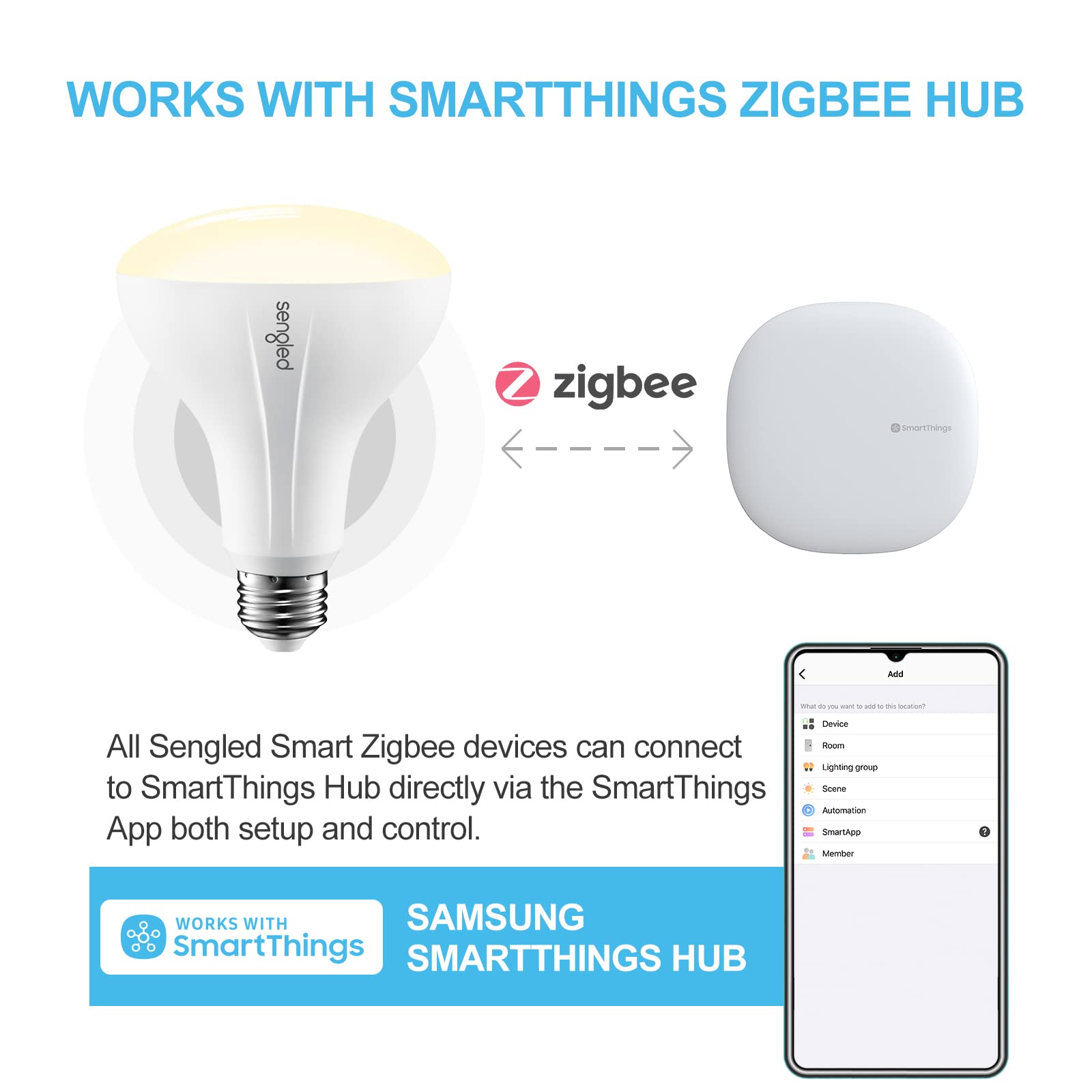 Sengled Smart Bulb, Zigbee Hub Required, Smart Light Bulb Works With Alexa, Google Home, Smartthings, Homekit And Siri, Br30 Dim