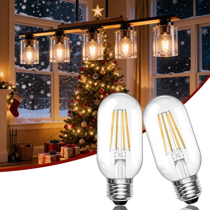 Dimmable Vintage E26 6W LED Edison Bulbs 60W Equivalent 600 Lumens 2700K Warm White CRI90 T45 Antique LED Bulb Clear Glass for Chandeliers Pendant Wall Sconces 2 Packs