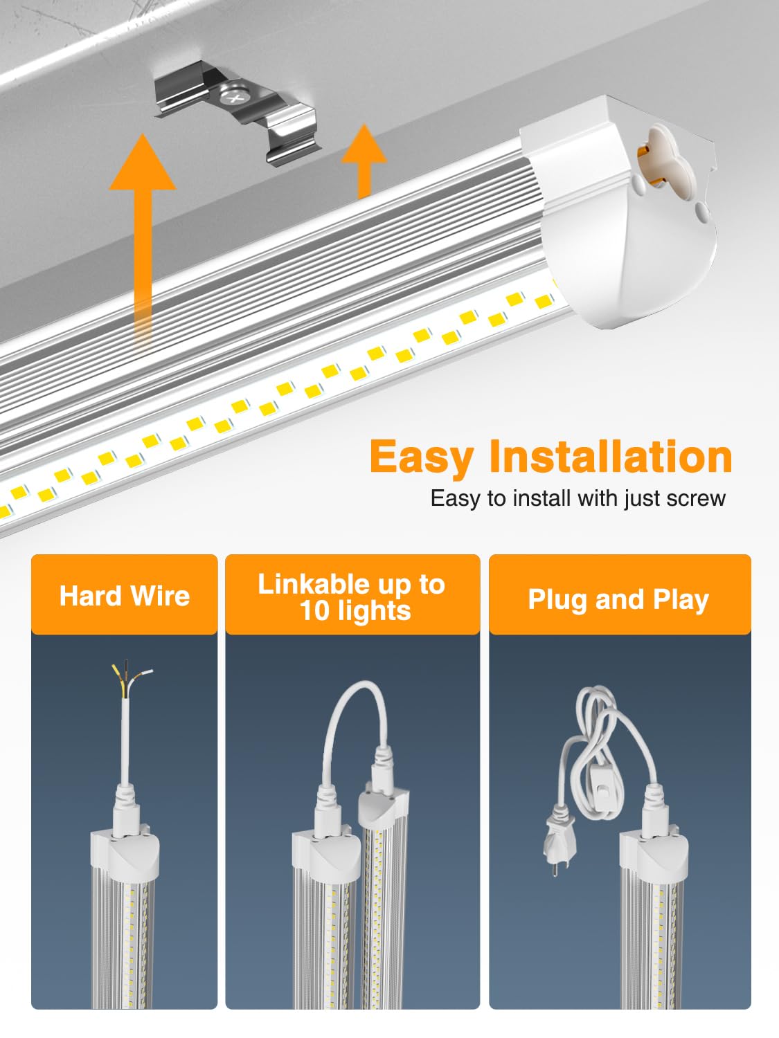 Onlylux Led Shop Lights For Garage Workshop, Super Brightness 6500K 25W Daylight 3750Lm, Plug And Play, Linkable T8 Tube Fixture