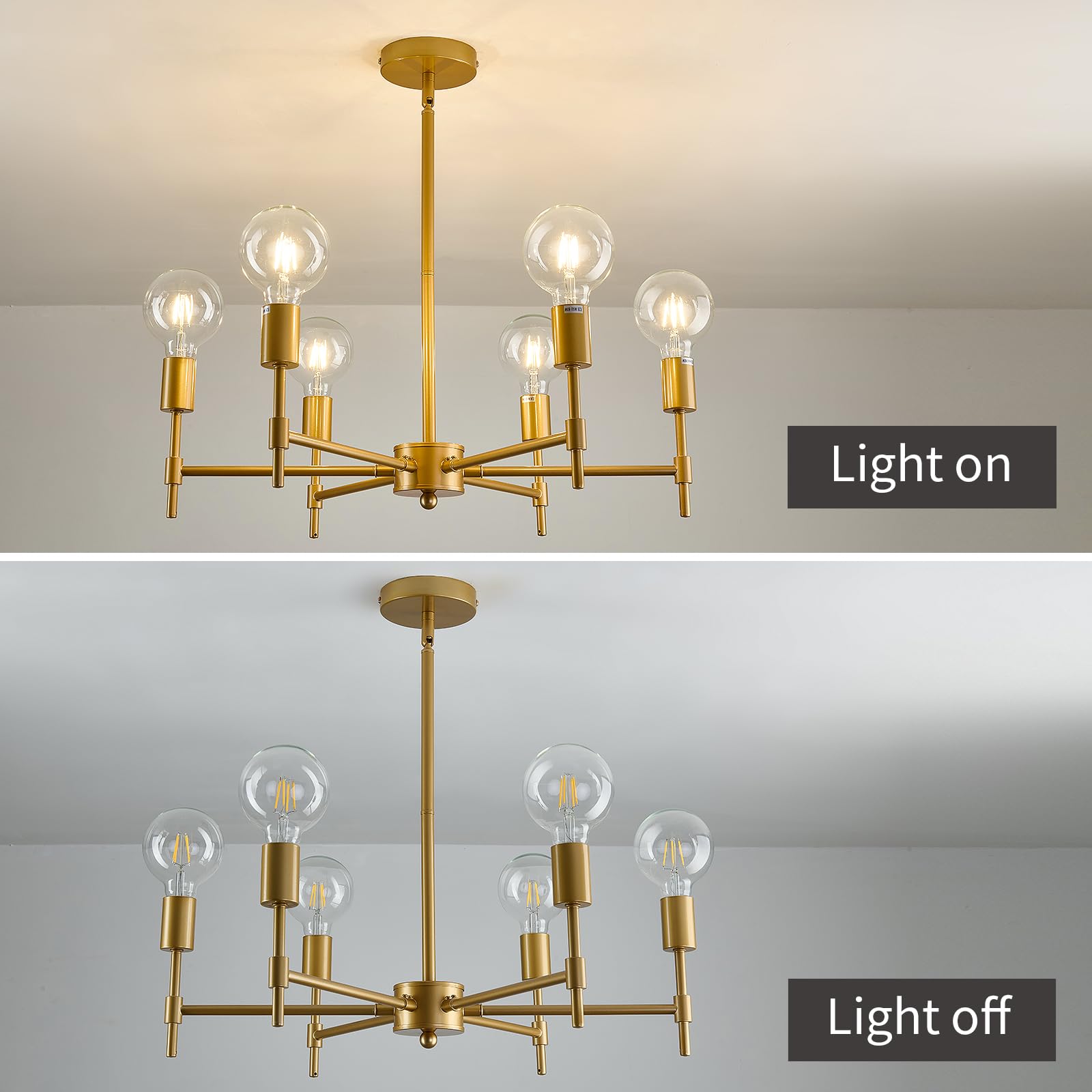 Asgyisa 6-Light Sputnik Chandelier Modern Gold Metal Semi Flush Mount Ceiling Light Fixture Industrial Pendant Lights Farmhouse