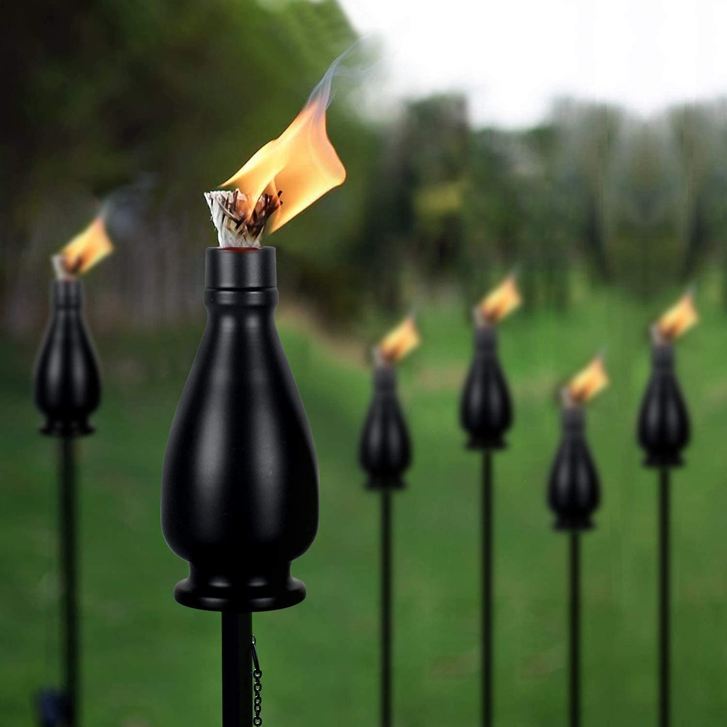 DIKAIDA Metal Citronella Torches, 6 Pack, 60 Inch Flickering Flame, Matte Black