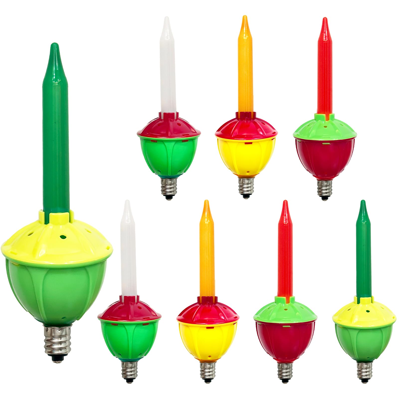8 Pack Christmas Bubble Lights Replacement Bulbs  Led Multicolor Bubble Lights With Red Green White Yellow Led Bubble Light Replacement Bulbs For Xmas Tree Decor  0.6 Watts  C7/E12 Candelabra Base