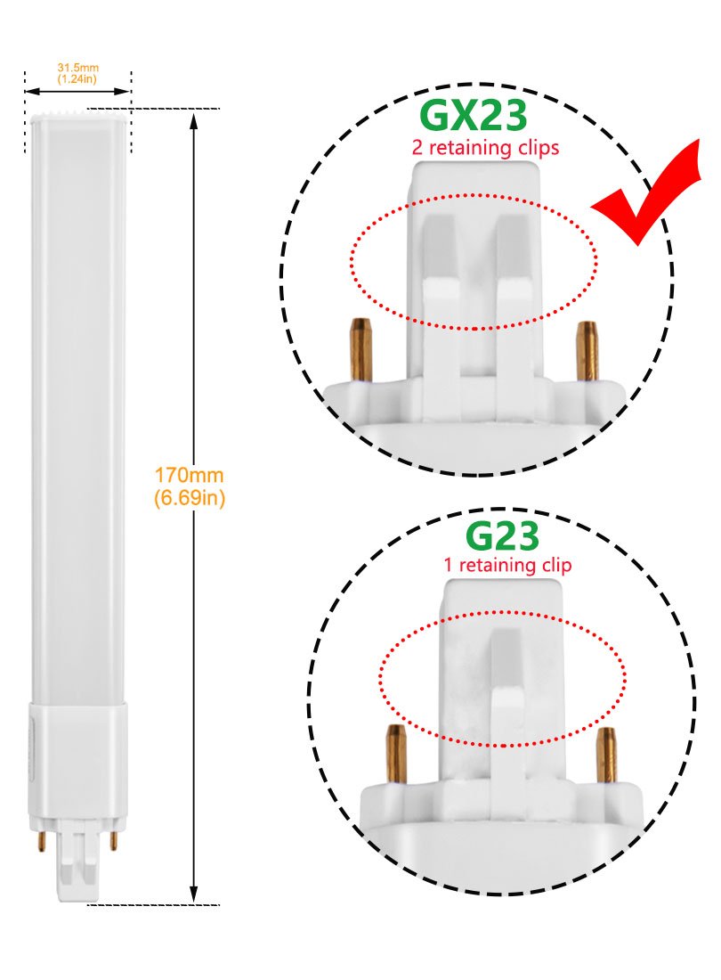 Amazing Power GX23 LED Bulbs 6W 2-Pin PL 3000K Warm White 2-Pack