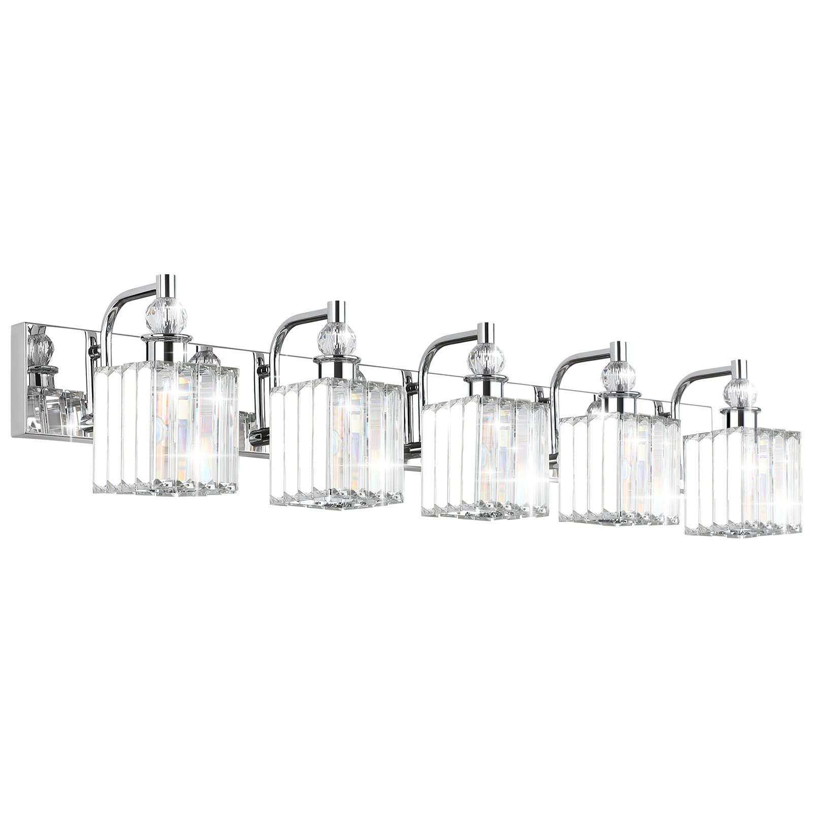 Ralbay Modern Crystal Bathroom Vanity Light 5 Light 40in Chrome Stainless Steel Model 8606