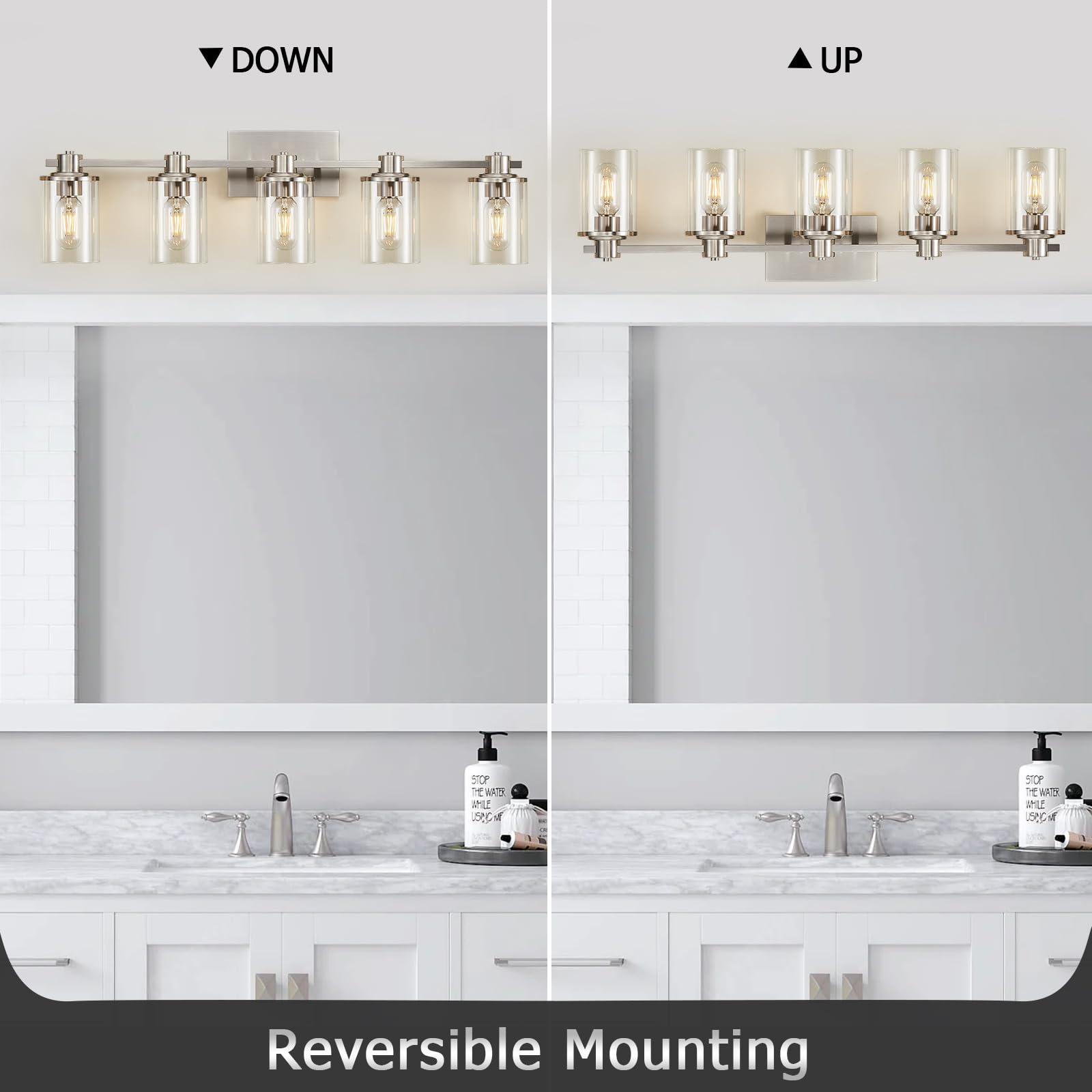 Dujahmland 5-Light Brushed Nickel Bathroom Vanity Light Fixture With Clear Glass Shade