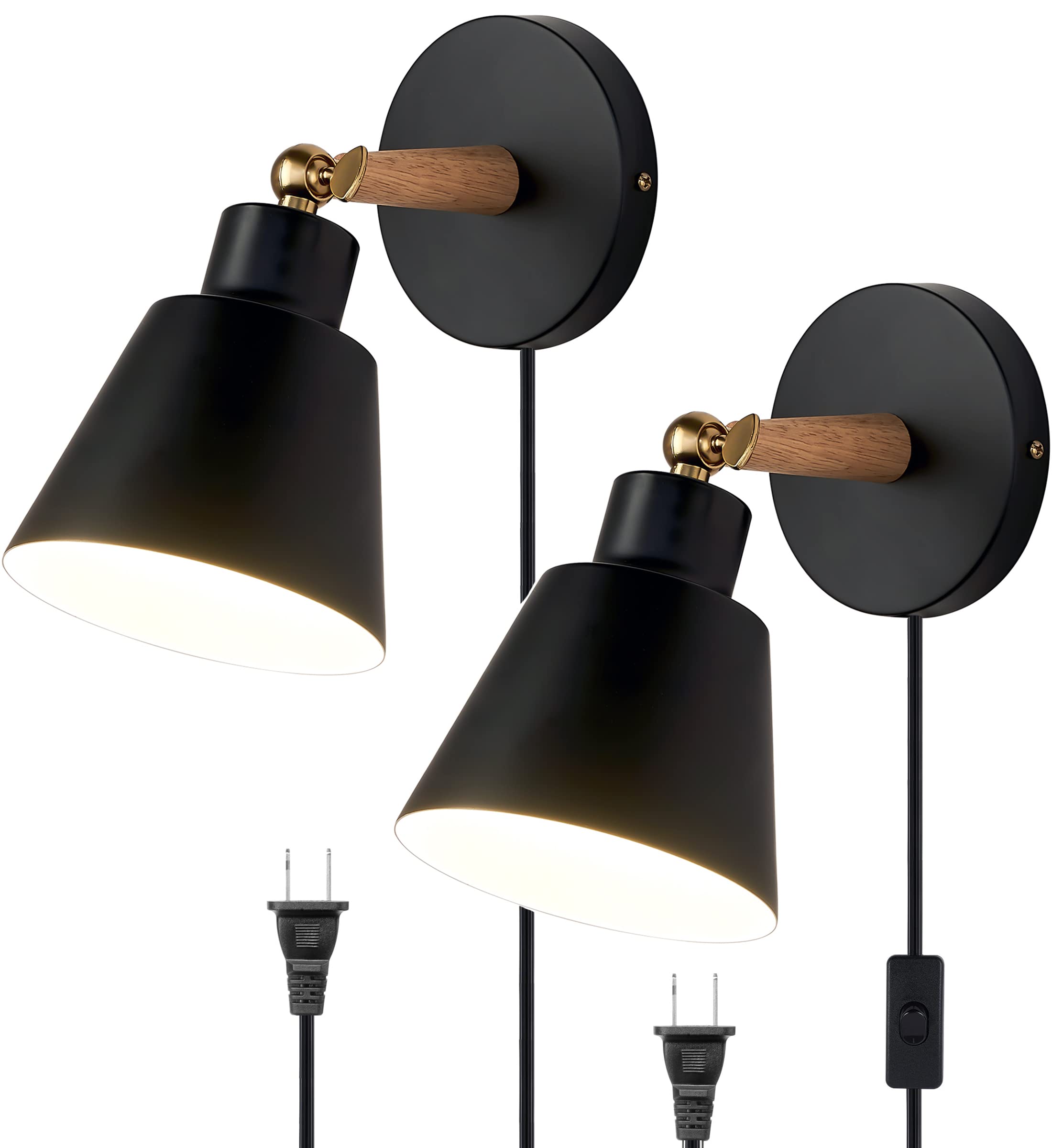 Plug in Wall Sconces Lighting Fixture Set of 2,Bedside Wall Light for Industrial Bedroom, Wall Mounted Lamp for Bathroom Hallway