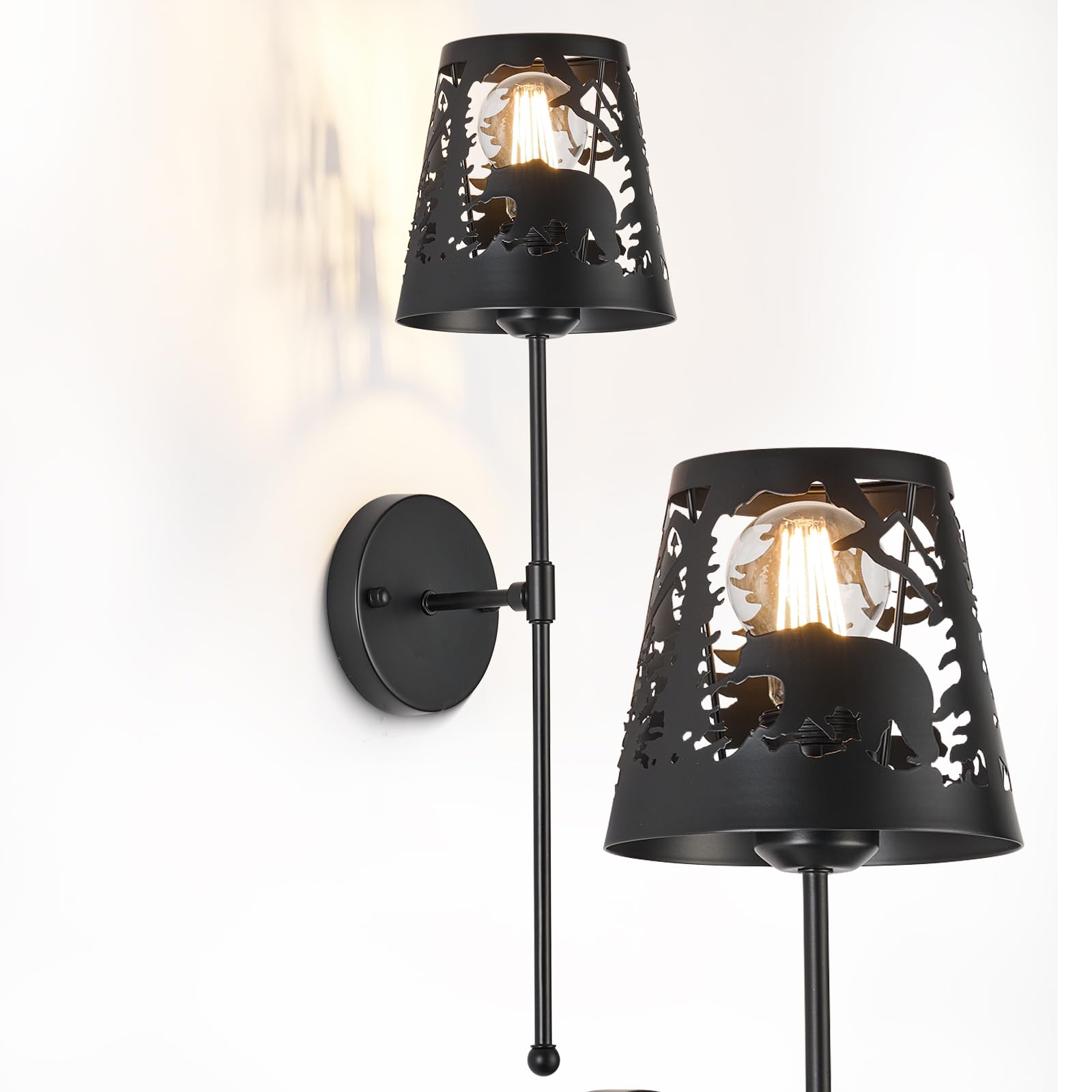 Criticn Rustic Bear Wall Sconce, Matte Black Vintage Metal Bedside Lamp for Dining Room, Living Room, Hallway, Coffee Shop, Bedr