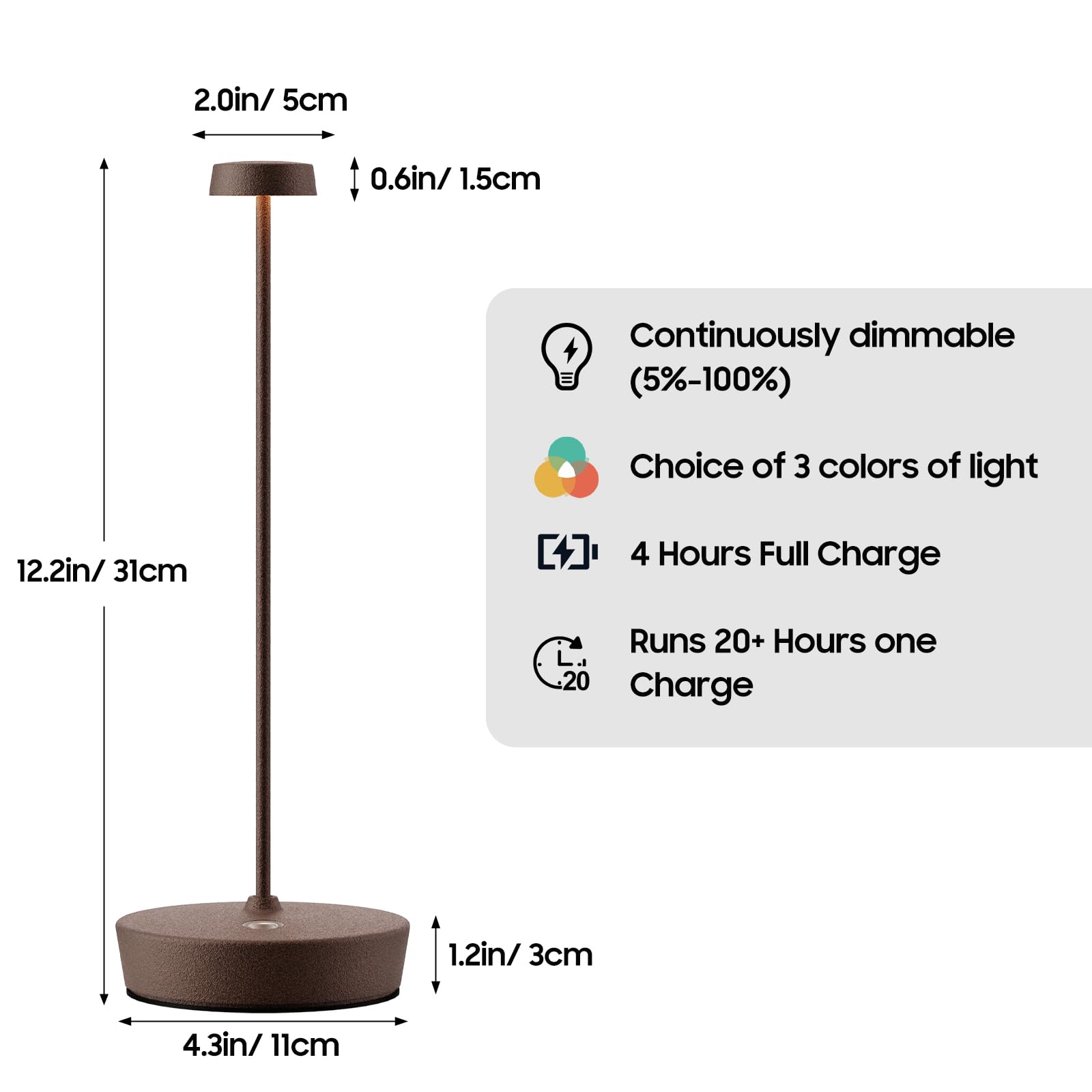 Sikevht 2Pack Cordless Led Table Lamp,Rechargeable Battery Desk Lamps, 3 Color Stepless Dimmable Metal Battery Table Lamps, Port