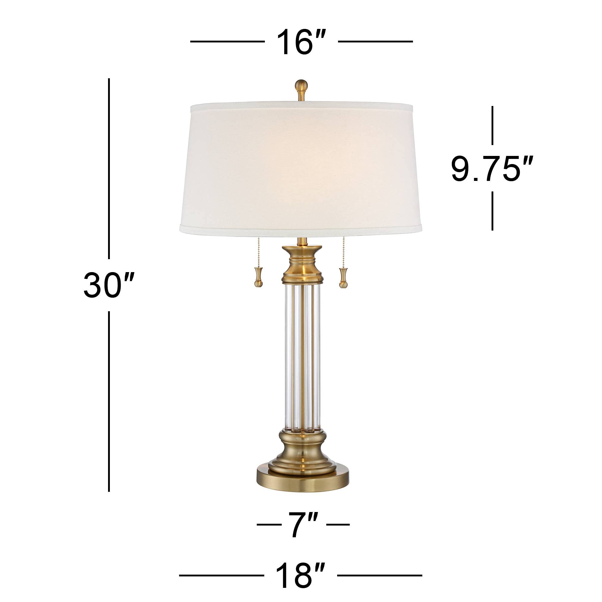 Vienna Full Spectrum Rolland Traditional Table Lamp 30'' Tall Antique Brass Crystal Column Off White Tapered Drum Shade Decor Fo