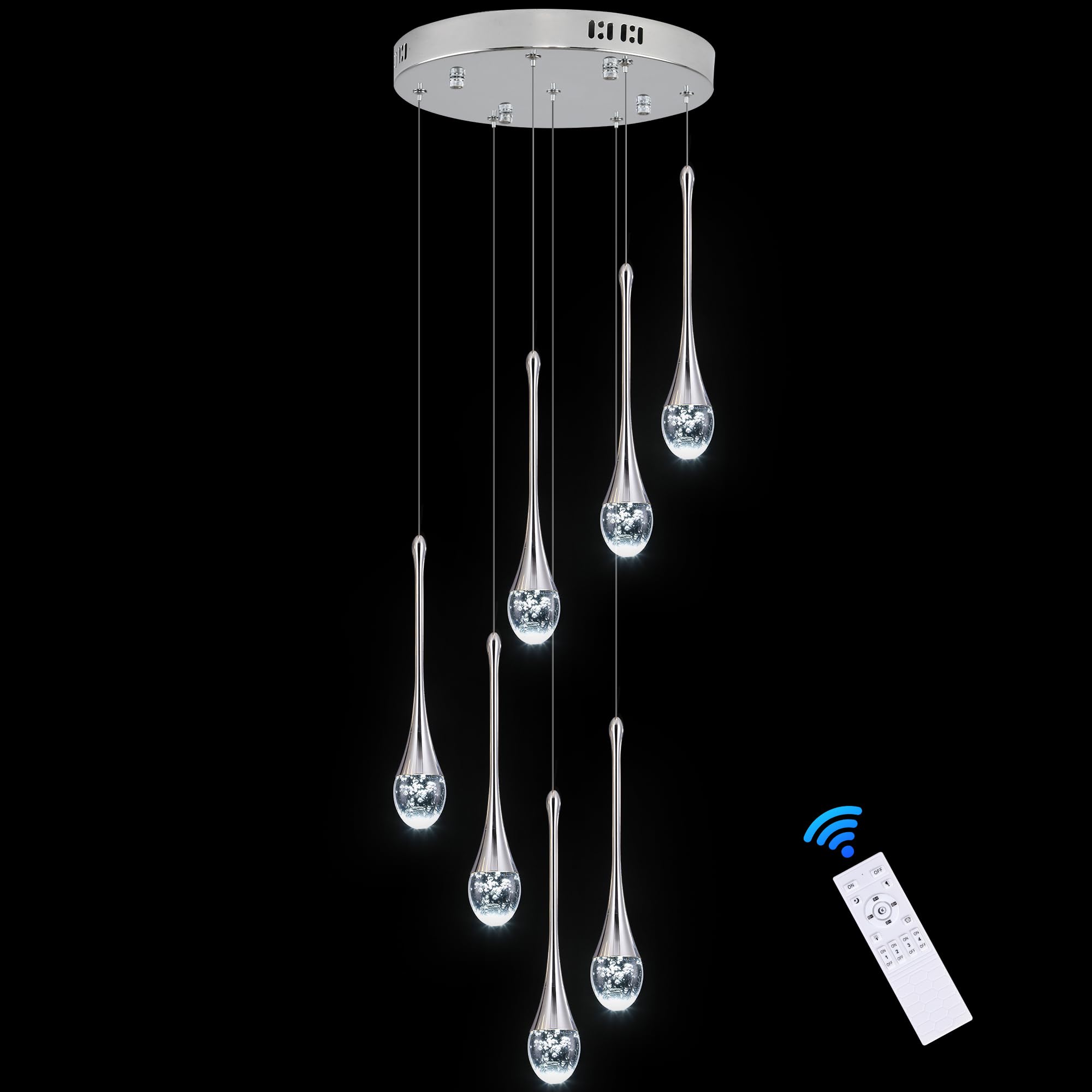 Upfelw 7-Lights Crystal Chandelier, Chrome, Dimmable LED, High Ceiling, Model UCC-S07-0436