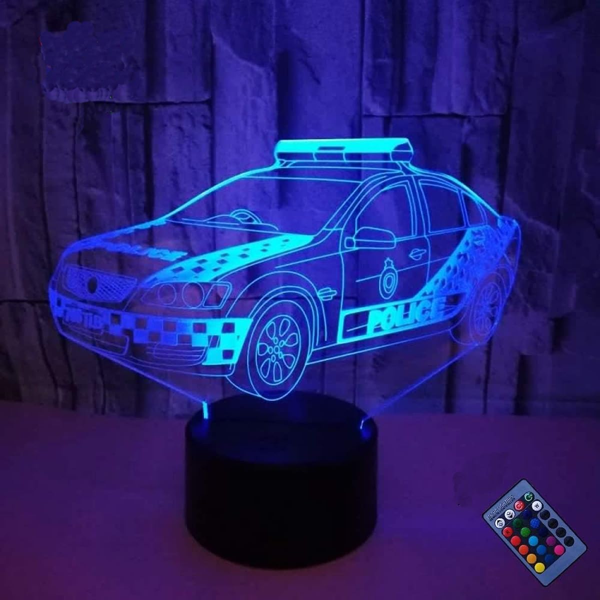Ytdzltd 3D Police Car Night Light - 16 Color Changing Usb Powered Remote Control Touch Switch Decor Optical Illusion Led Table D