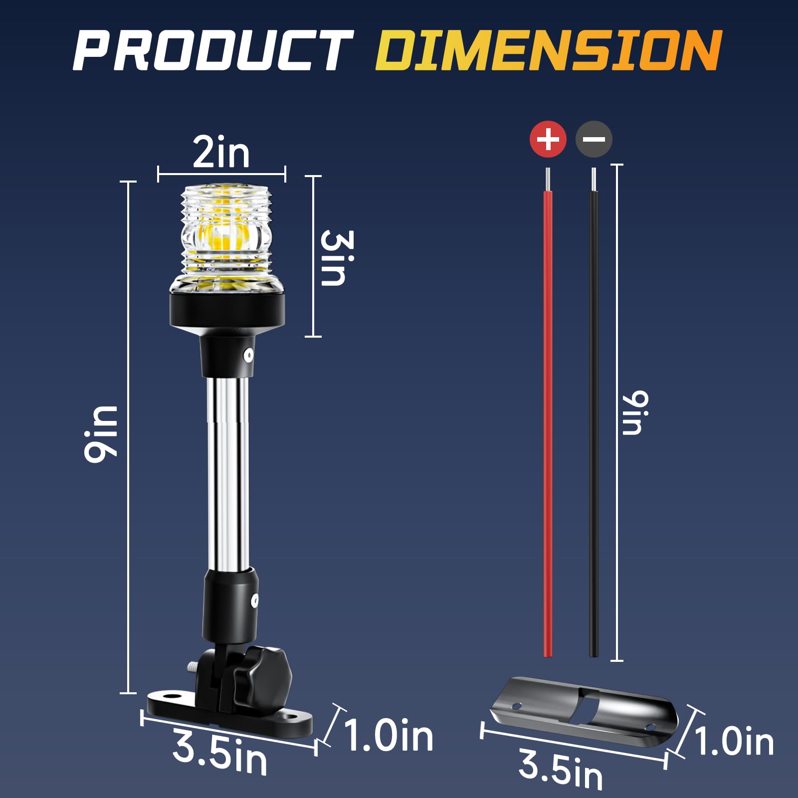 AMBIPASION 9" Bimini Light for Pontoon Boat, Waterproof IP67, LED Navigation & Anchor Light, Model APBAL002, White
