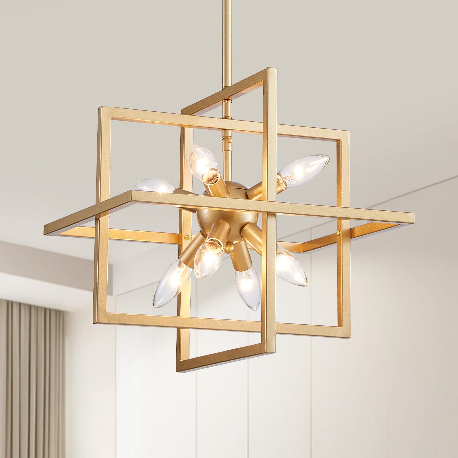 XINGQI Geometric Pendant Lighting 8-Light Farmhouse Gold Chandelier Modern Ceiling Light Fixtures for Dining Room Living Room Ki