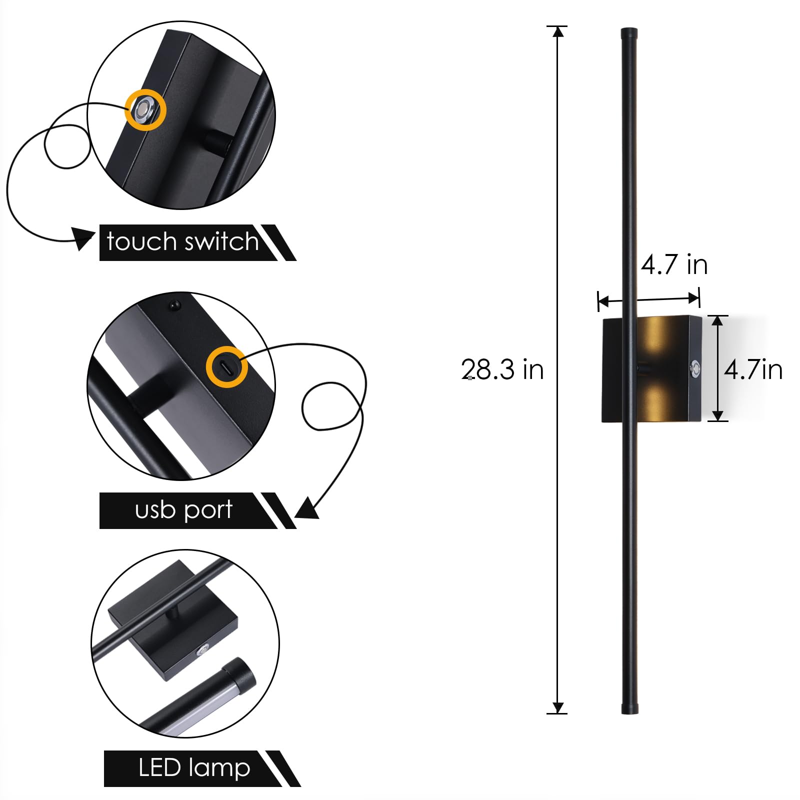 Led Wireless Wall Sconce With Remote Control (Set Of Two), Usb Rechargeable Battery Powered Indoor Wall Lamps, Dimmable, 360 Rot
