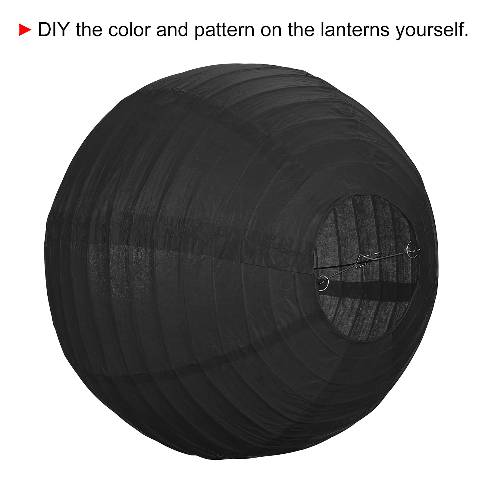 Patikil 12 Inch Paper Lanterns, 6 Pack Round Folding Hanging Lamp Shade For Wedding Home Party Festival Celebration, Black