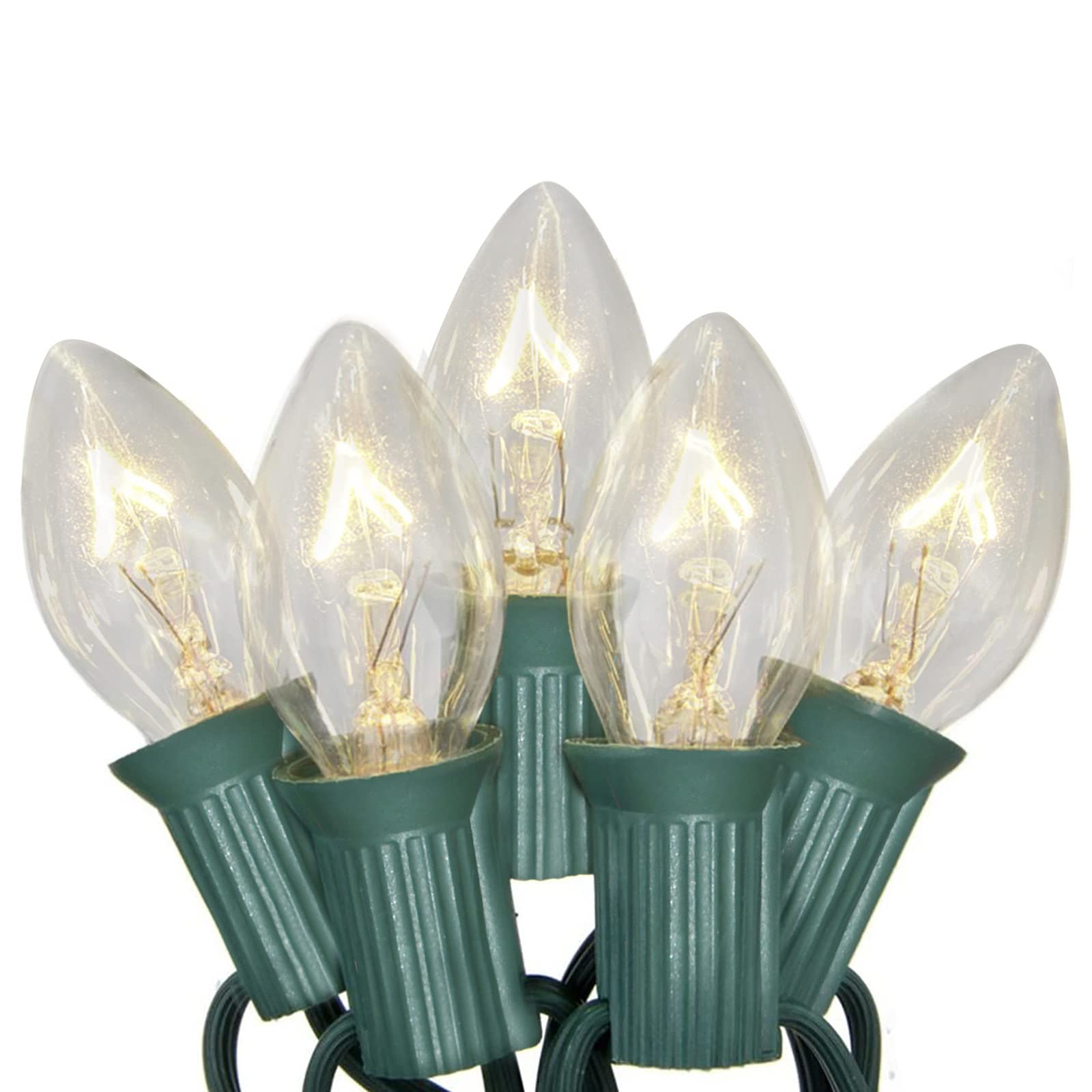 SUNSGNE Christmas Lights, 25FT Outdoor String Lights, 27 Warm White Bulbs, Green Wire, Vintage Decor, Model 14540679