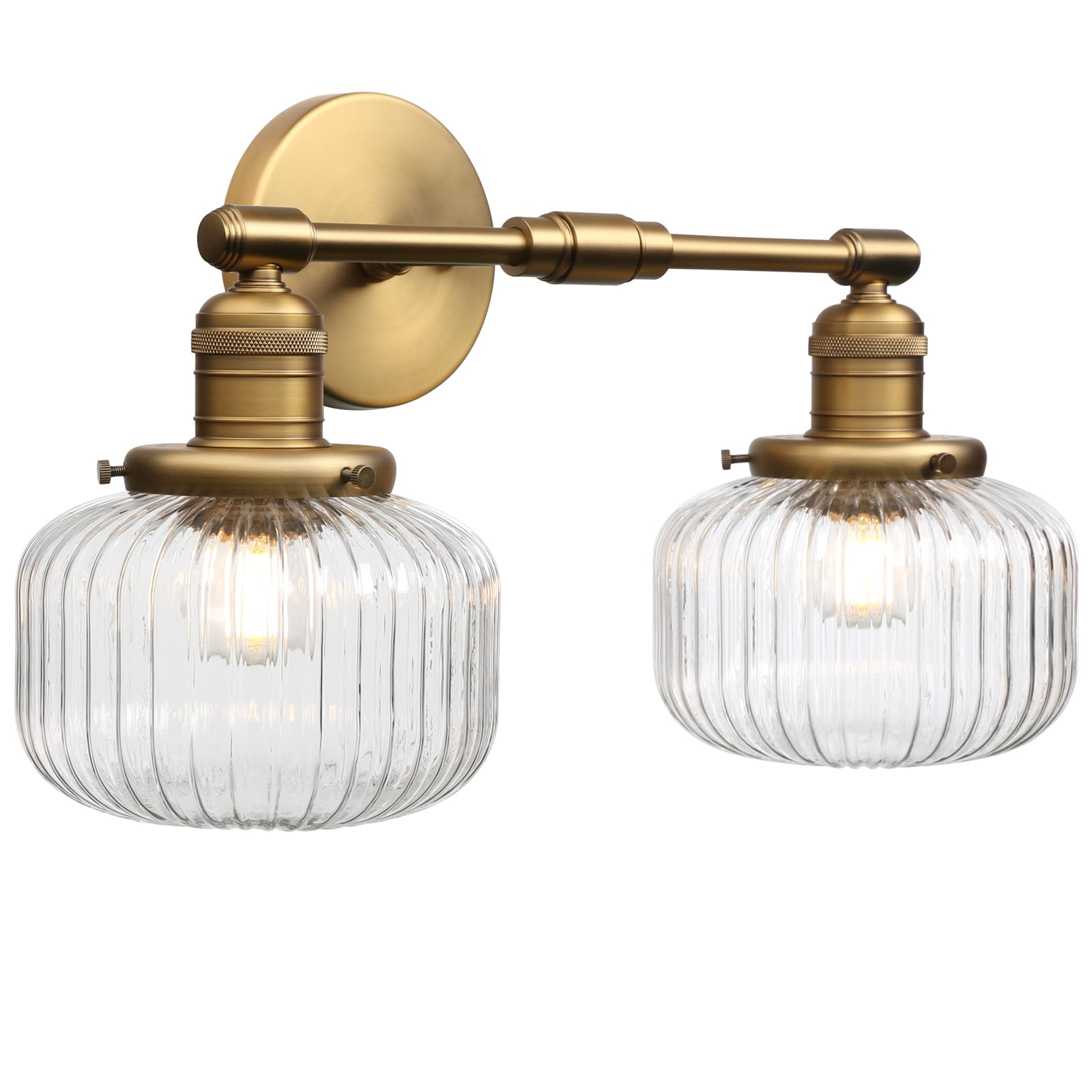 JIMUBEAM 2-Lights Wall Sconces, Antique Brass Glass Shade Fixture, Model JMUS1163D, Ideal for Bathroom, Bedroom, Dining Room, Living Room