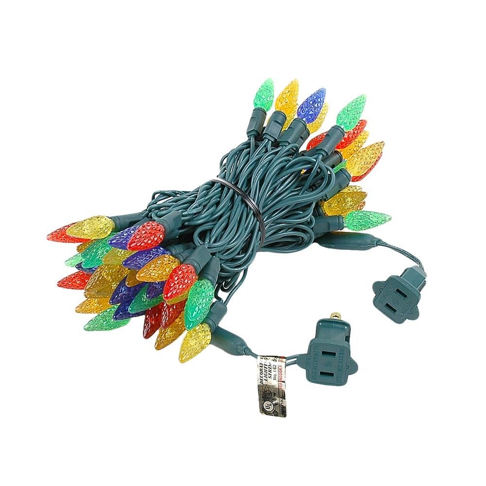 Novelty Lights C6 LED Christmas Mini Light Set, 70 Lights, 24 Feet, Multicolor, Green Wire, Commercial Grade