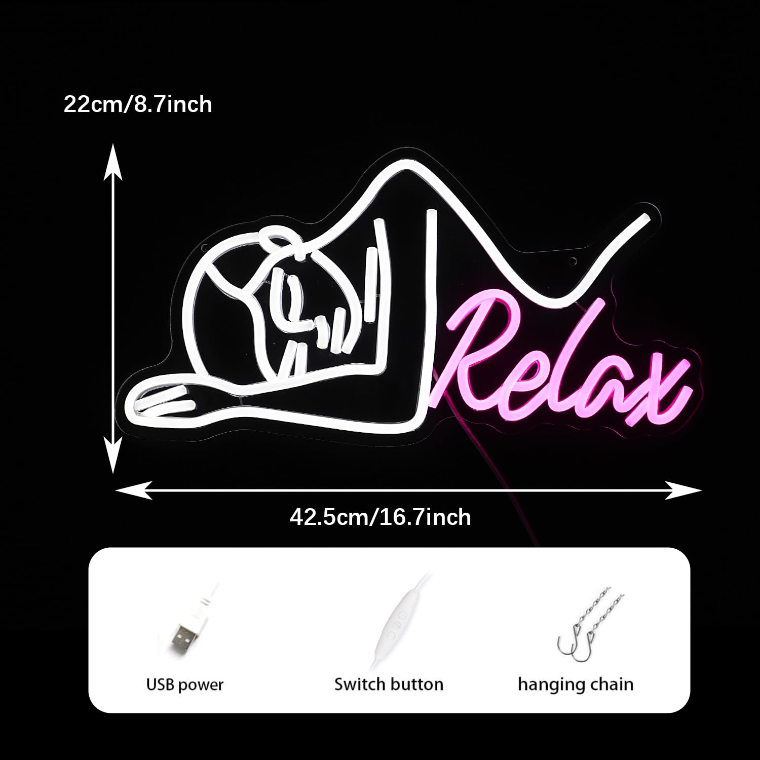 GNVETZLL Dimmable Neon Sign LED Wall Light for Decor 16.7in x8.7in  Acrylic White Pink