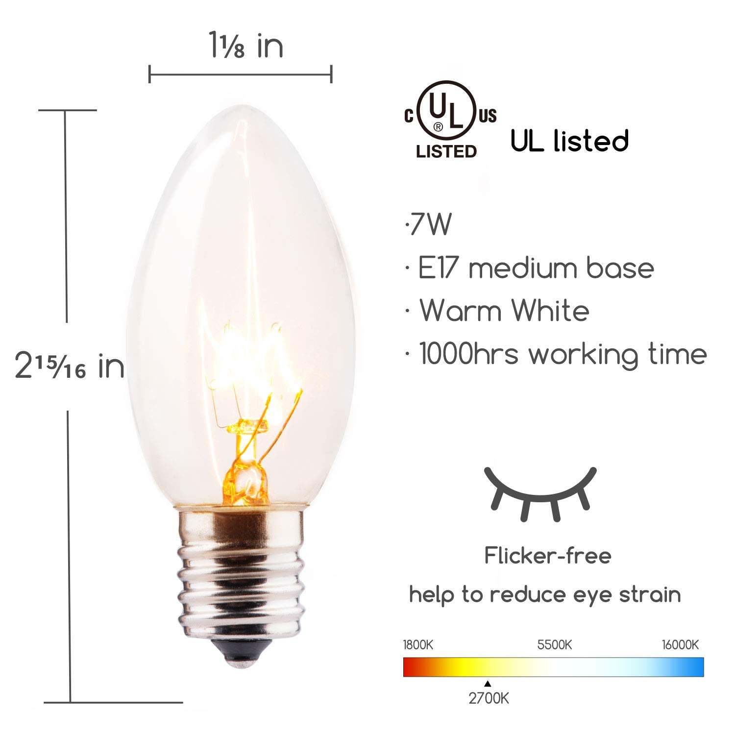 Brightown C9 Incandescent Christmas Bulbs, Clear, 100 Pack, E17 Base, 7 Watt