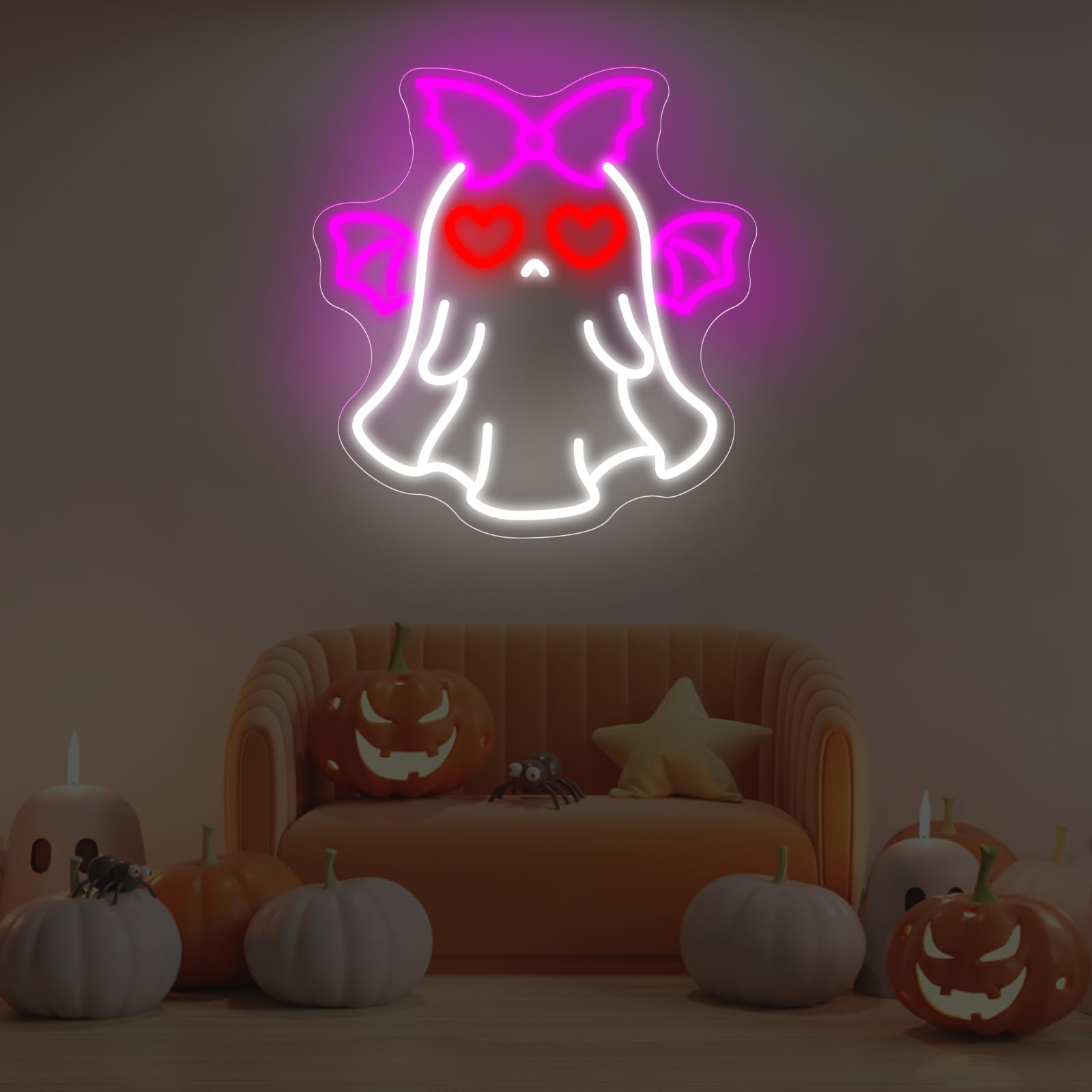 Bat Ghost Neon Sign Spooky Halloween Neon Decor Gothic Style For Halloween Decor Unique Gift For Kidroom Decoration Funny Bedrooms Wall Art Party  14.2X13