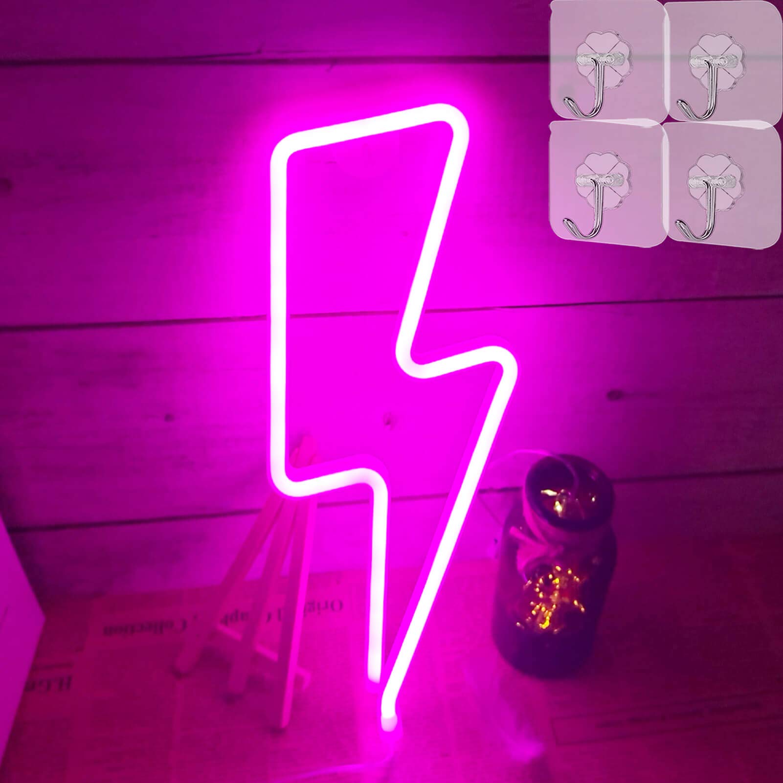 Vifulin Pink Neon Sign - Usb/Battery Powered Teen Room Decor, 4 Hooks, Crystal & Acrylic, Model Qdjznhd.G001P