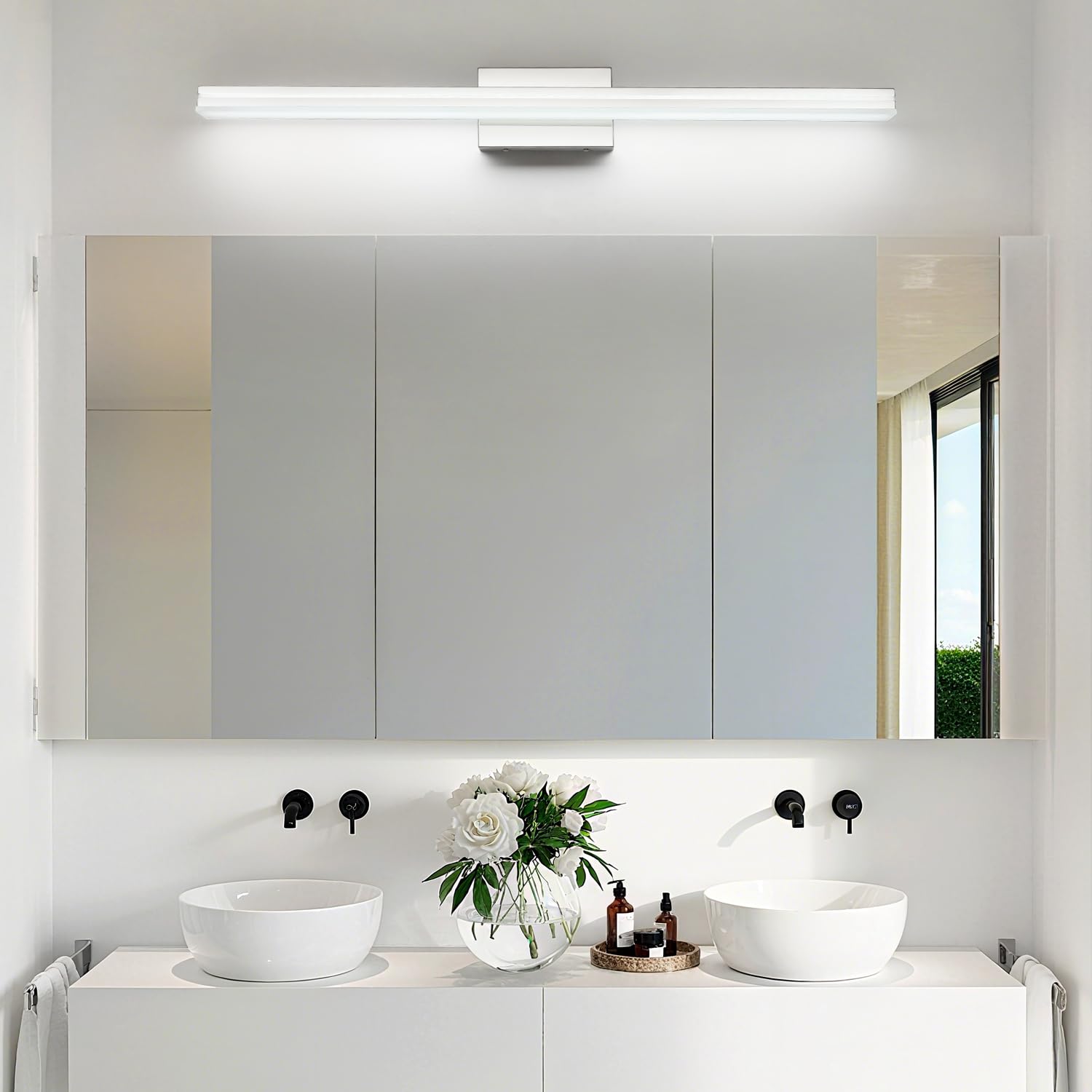 Sinerise 40-Inch Led Modern Bathroom Vanity Light Bar  Chrome Modern Acrylic Bathroom Wall Lighting Fixtures Over Mirror (Cool White 6000K)