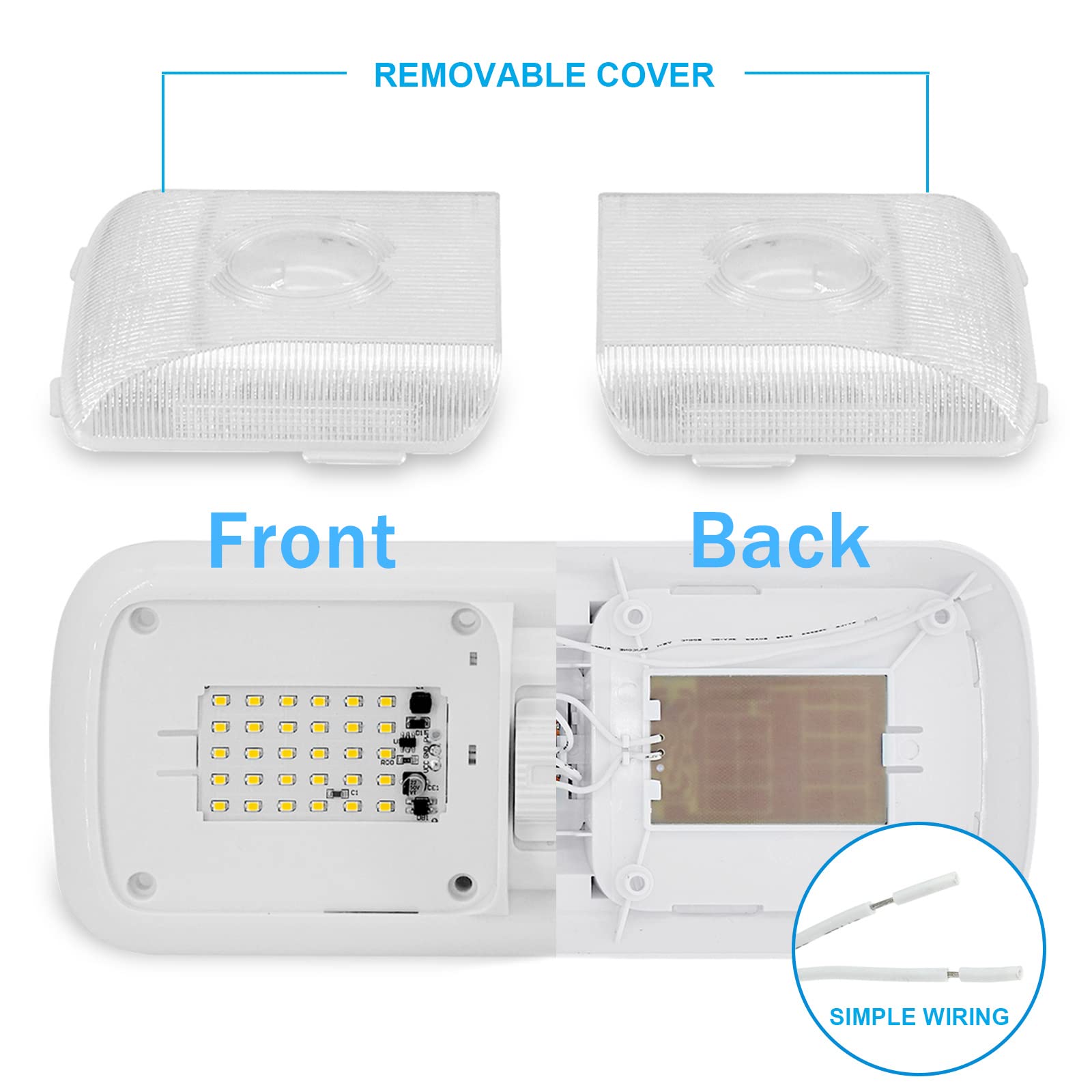 Miady RV LED Ceiling Light, 750 Lumens, Double Dome, Natural White 4000-4500K, 2-Pack, Square