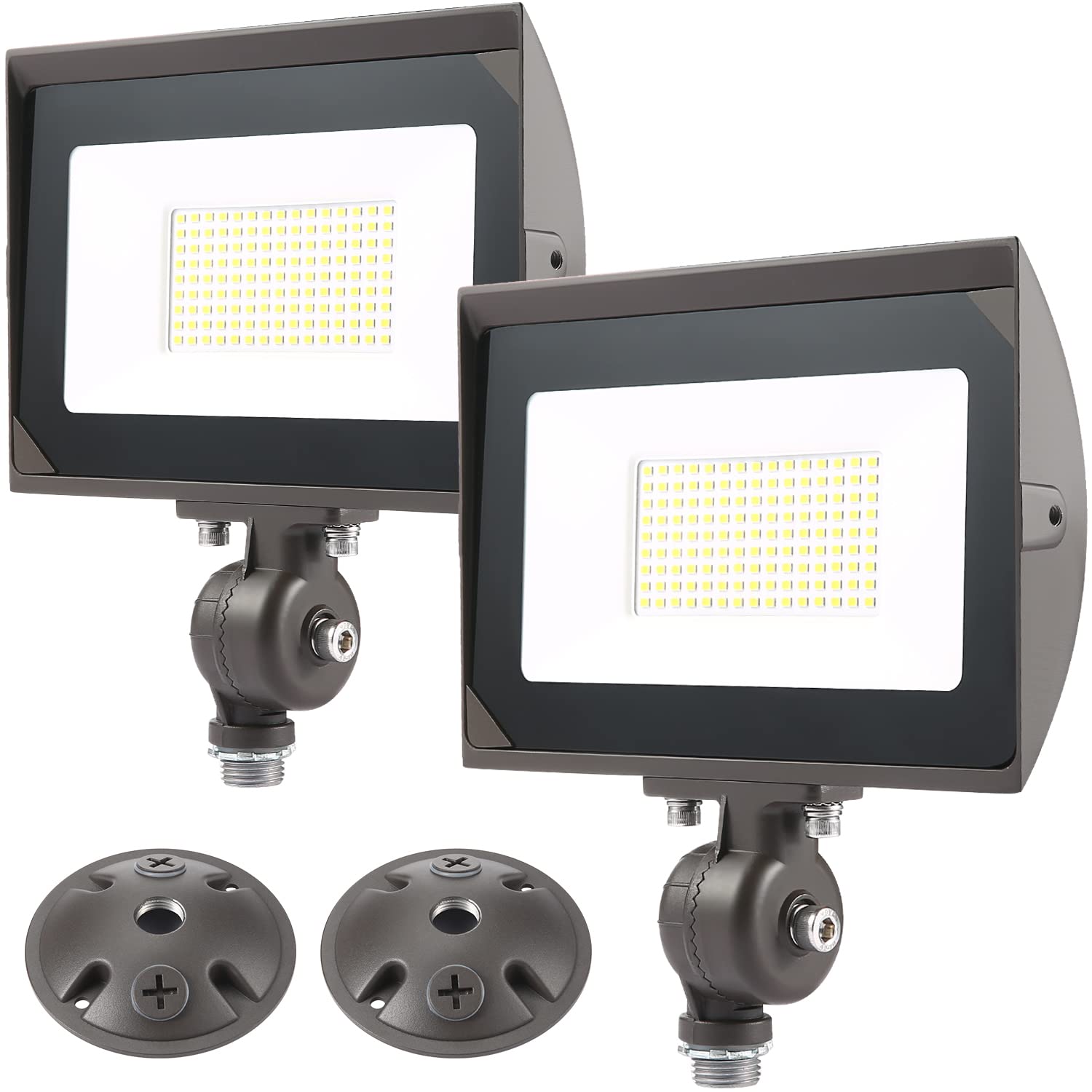 ECCFUTLL 80W Outdoor LED Flood Light with 1/2" Knuckle Mount (Plate Included), 5000K Daylight 9600LM 120V, UL Waterproof LED Security Flood Lighting