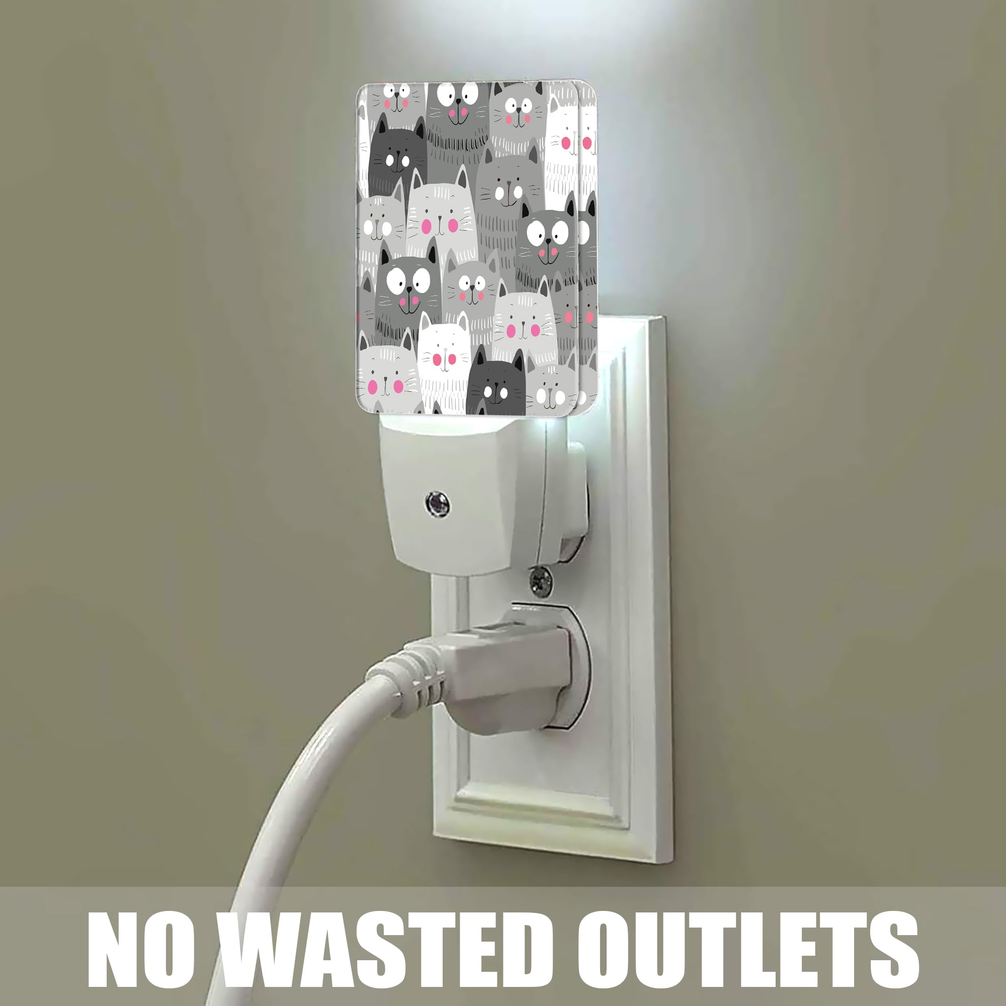 Jopowide Gray Cartoon Cat Night Light Plug In Wall Lamp Smart Dusk To Dawn Sensor For Home Decorative, Kids Room Bedroom Bathroo