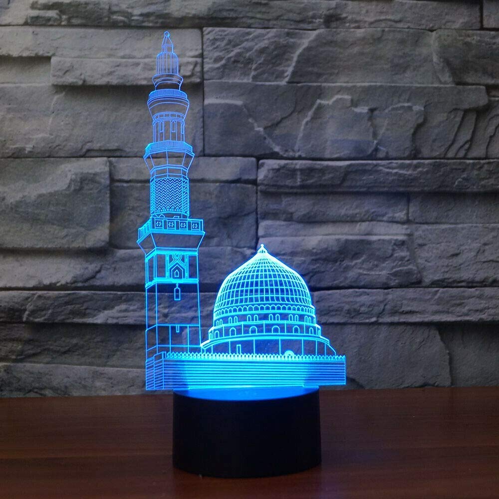 Fxuslgt 3D Islamic Muslim Castle Night Light Powered Remote Control Touch Switch 16 Color Change Led Table Desk Lamp Home Decora
