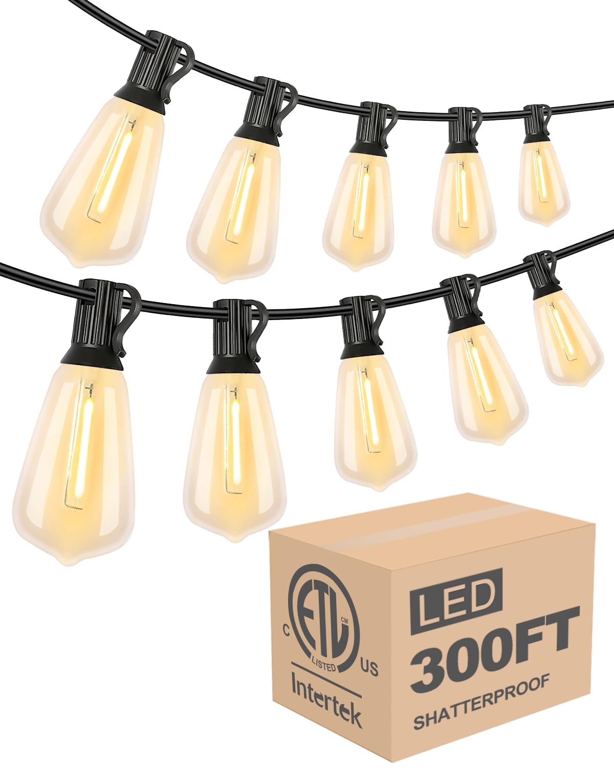 Lightdot LED Outdoor String Lights 300FT Patio Lights with 96 Shatterproof ST38 Vintage Edison Bulbs  Outside Hanging Light Waterproof for Porch  Deck  Garden  Backyard  Balcony  Dimmable- ETL Listed
