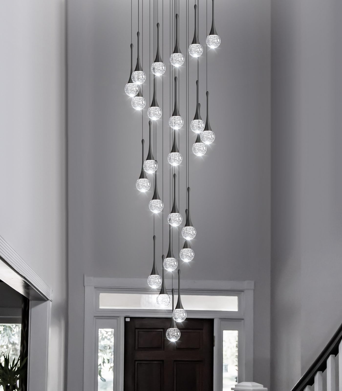 24 Light Modern Glam Crystal Chandelier For High Ceiling Led Dimmable Ceiling Pendant Light Staircase Foyer Enterway Living Room Chandelier Lighting Antique Black