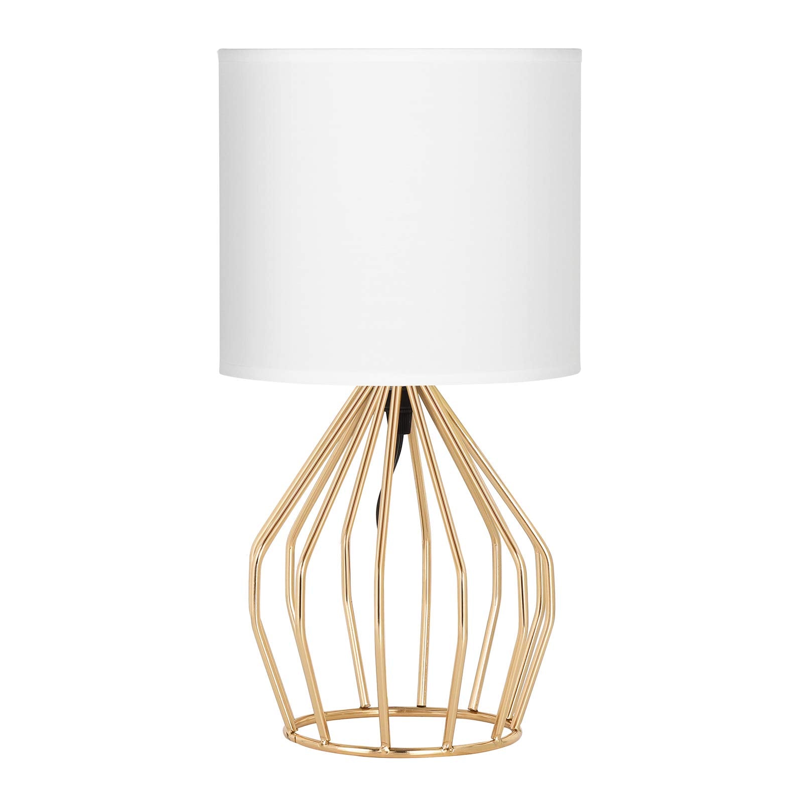 HAITRAL Gold Table Lamp - Modern Style Desk Lamp with Hollowed Out Base Linen Fabric Shade, Small Golden Bedside Lamp for Bedroo