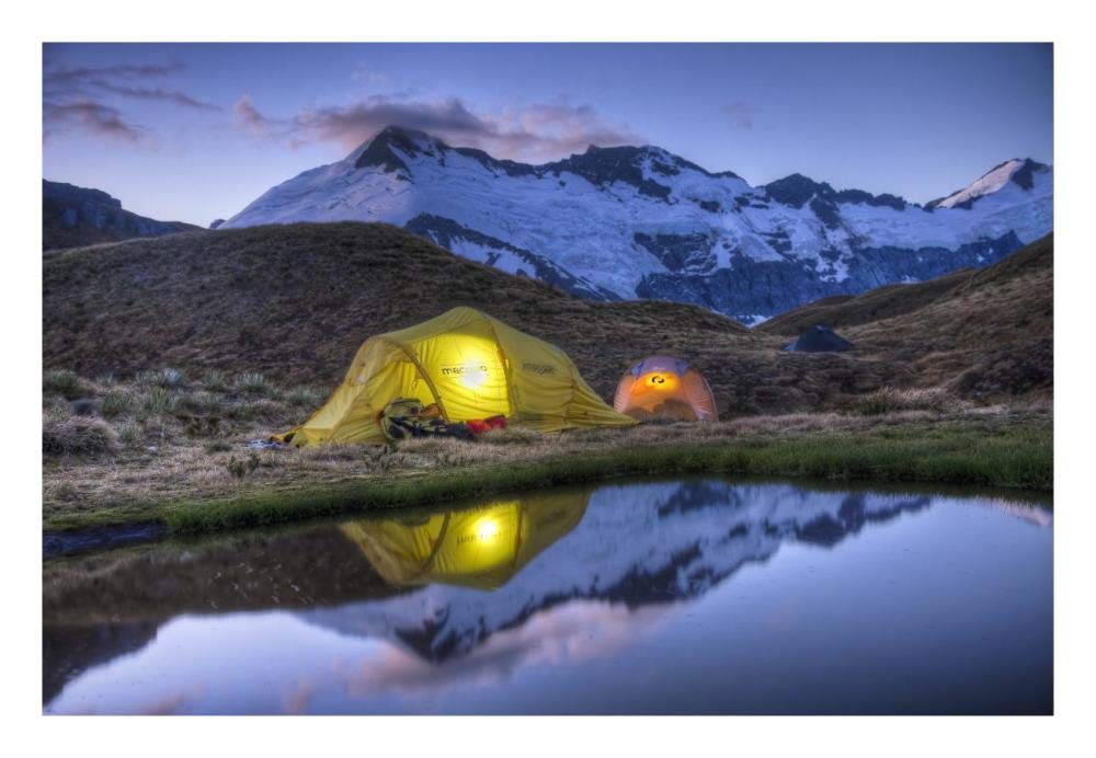 Campers read in tents lit by flashlight, Cascade Saddle, Mount Aspiring National Park, New Zealand-Paper Art-26''x18''