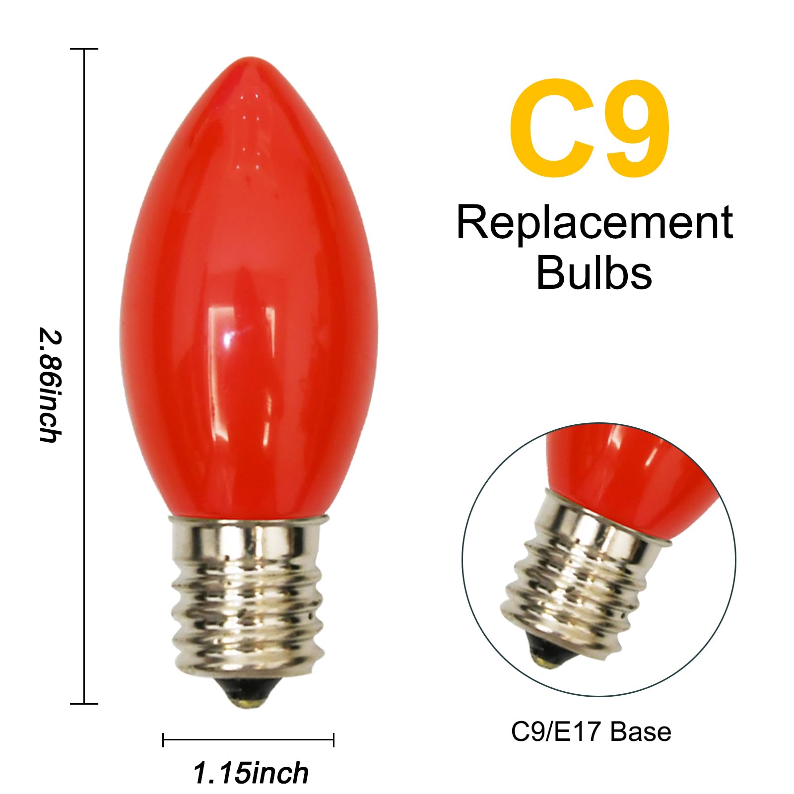 GOOTHY C9 Red Christmas Light Bulbs - 25 Pack, E17 Base, 7W Incandescent Replacement for Outdoor String Lights, Ceramic, 120V