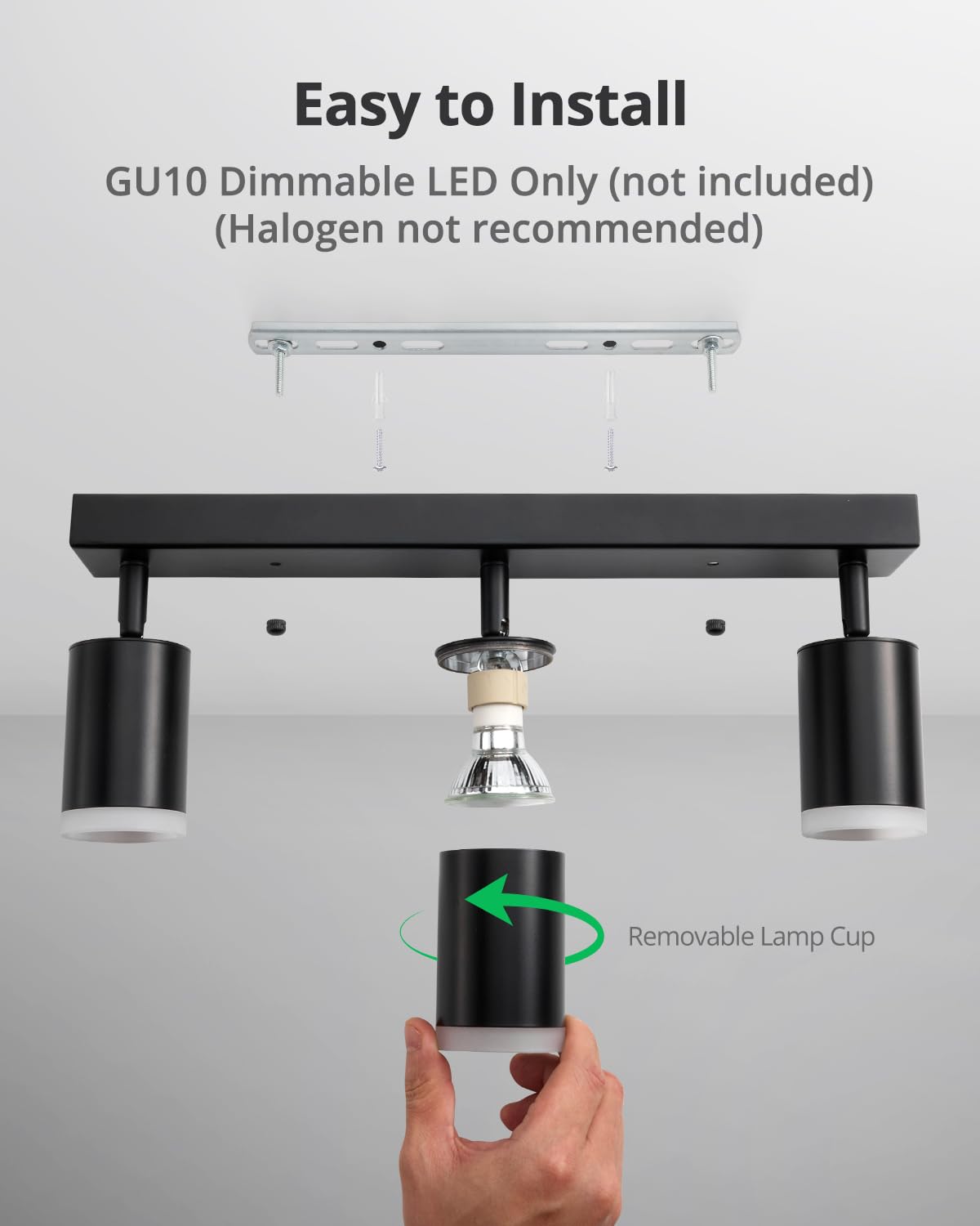 Bojim Plug in Track Lighting with 14.3ft Power Cord, 3 Lights Black Wall Mount Spotlight Fixture, Dimmable Ceiling Lighting for