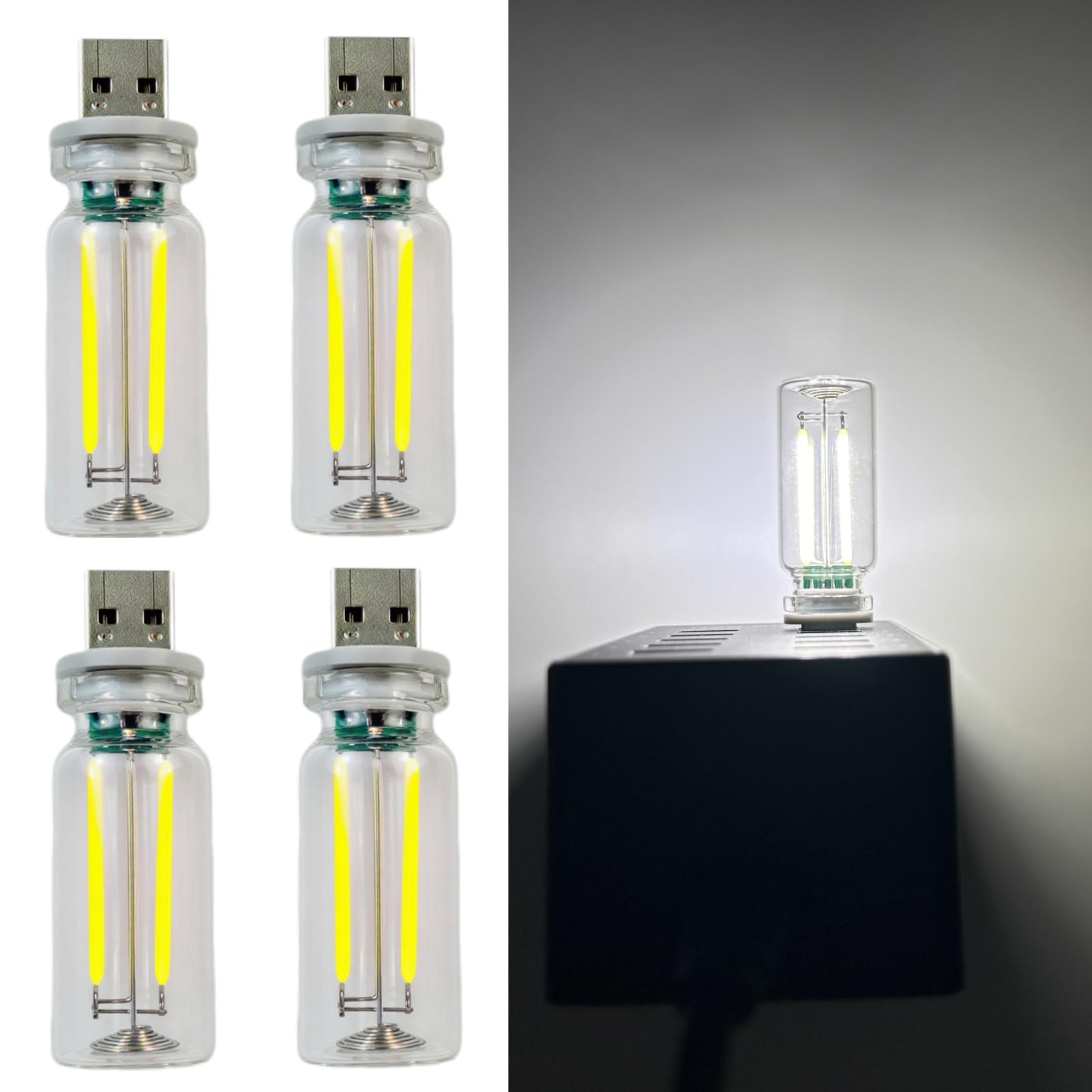 4PCS Dimmable Touch Control USB Light, Frosted Glass Night Lights, Glass Plug in USB Light Bulbs, Cute Interior Car Lights, Retr
