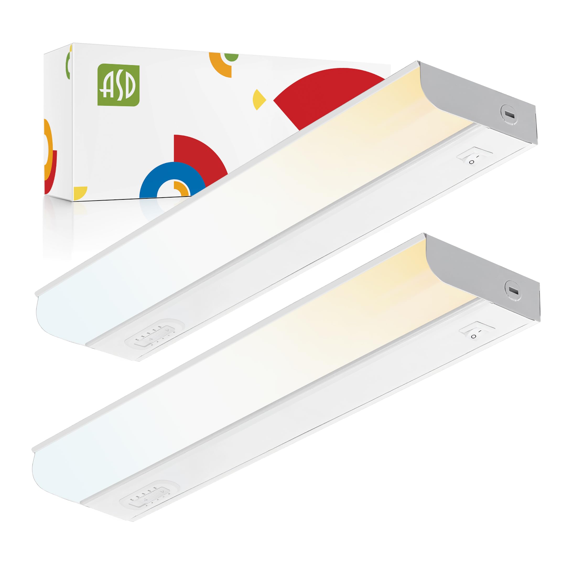 ASD LED Under Cabinet Lighting 10W 807LM Dimmable 5 CCT 2700K-5000K 18 Inch White 2 Pack Model A-UBN-18