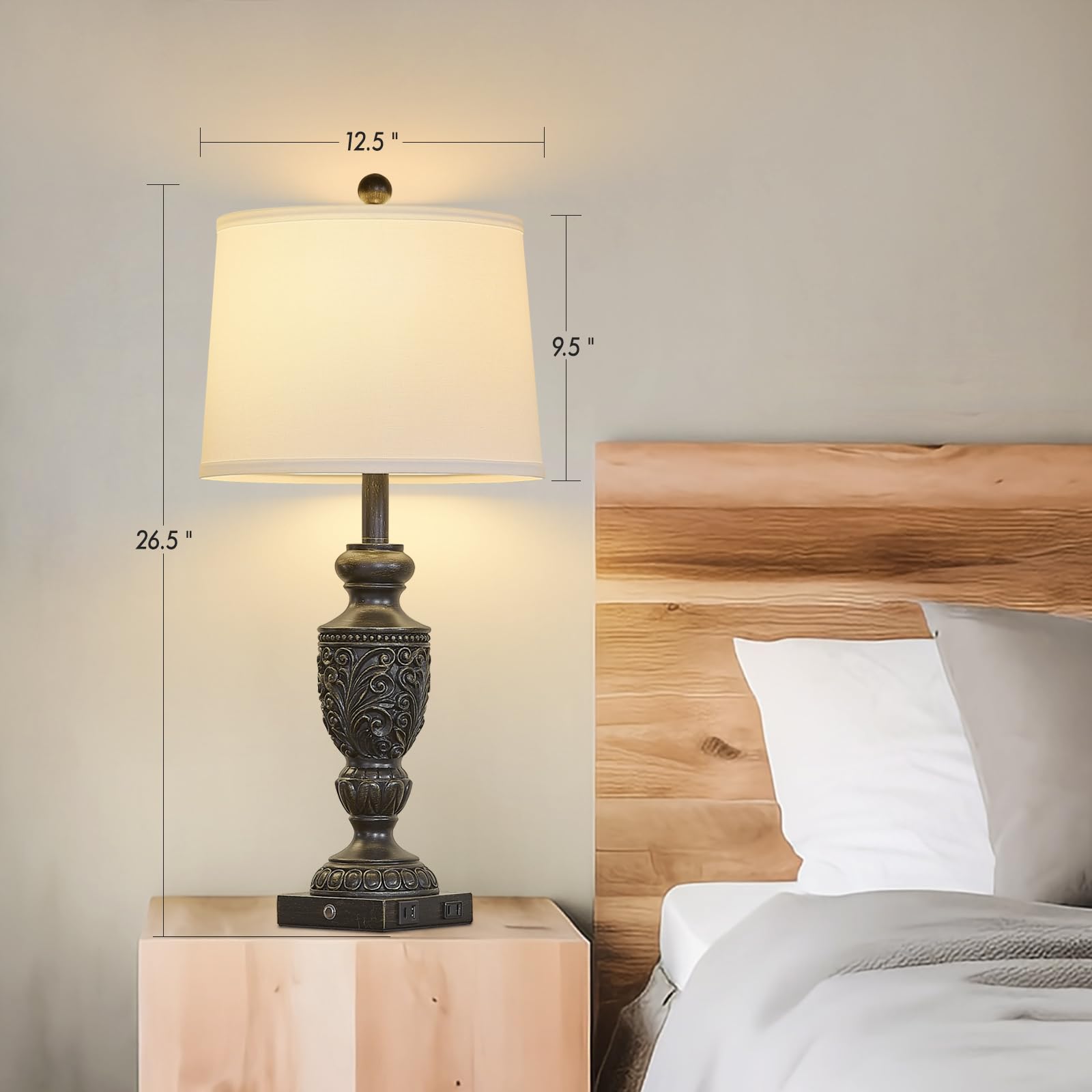 SAIWEYA 26.5in Farmhouse Table Lamp Set of 2, 3-Way Dimmable Touch Control, Vintage Rustic, Blue, Model TM-T05
