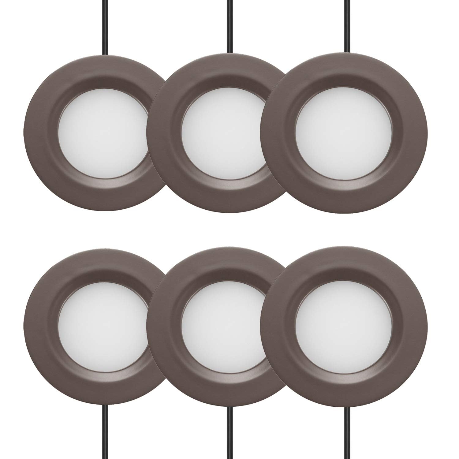 GETINLIGHT Dimmable LED Puck Lights Kit, 3000K Soft White, Bronze, 6-Pucks, ETL Listed, Model IN-0102-6-BZ
