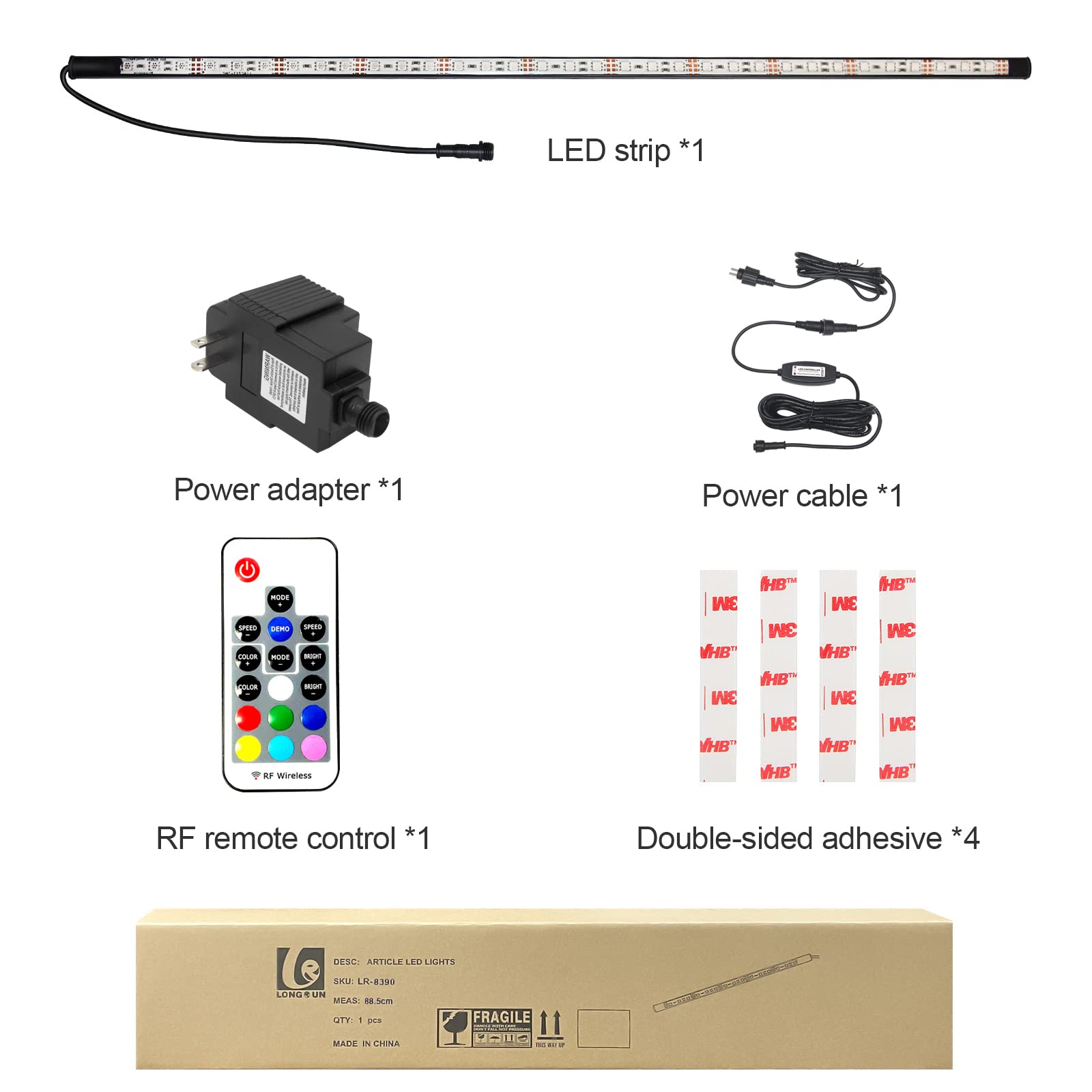 Longrun 34.85" LED Strip - Waterproof Color Changing Garden Lights for Pond, Pool, and Home Decoration - Black, Polycarbonate